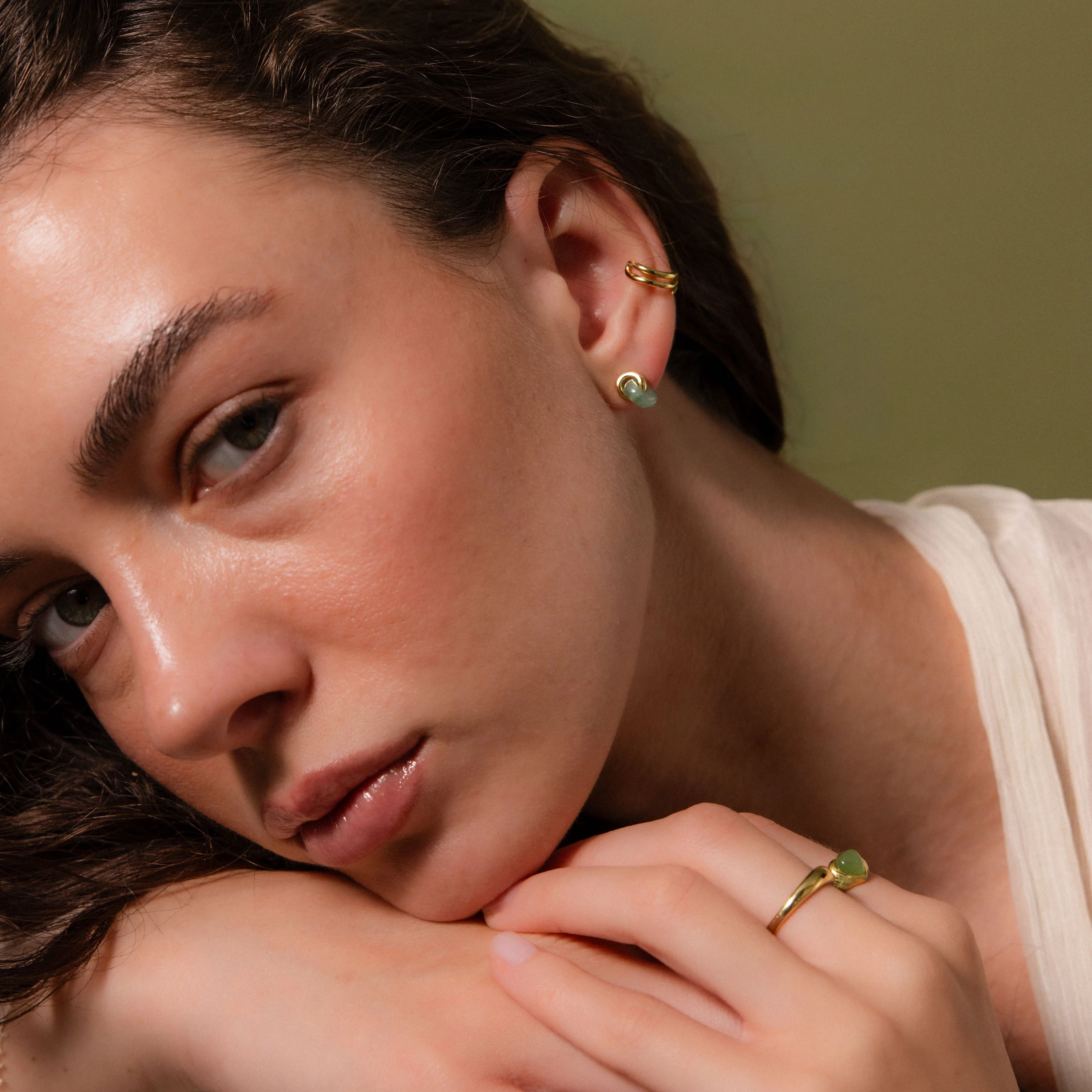 Aventurine Halo Drop Studs - Image 7