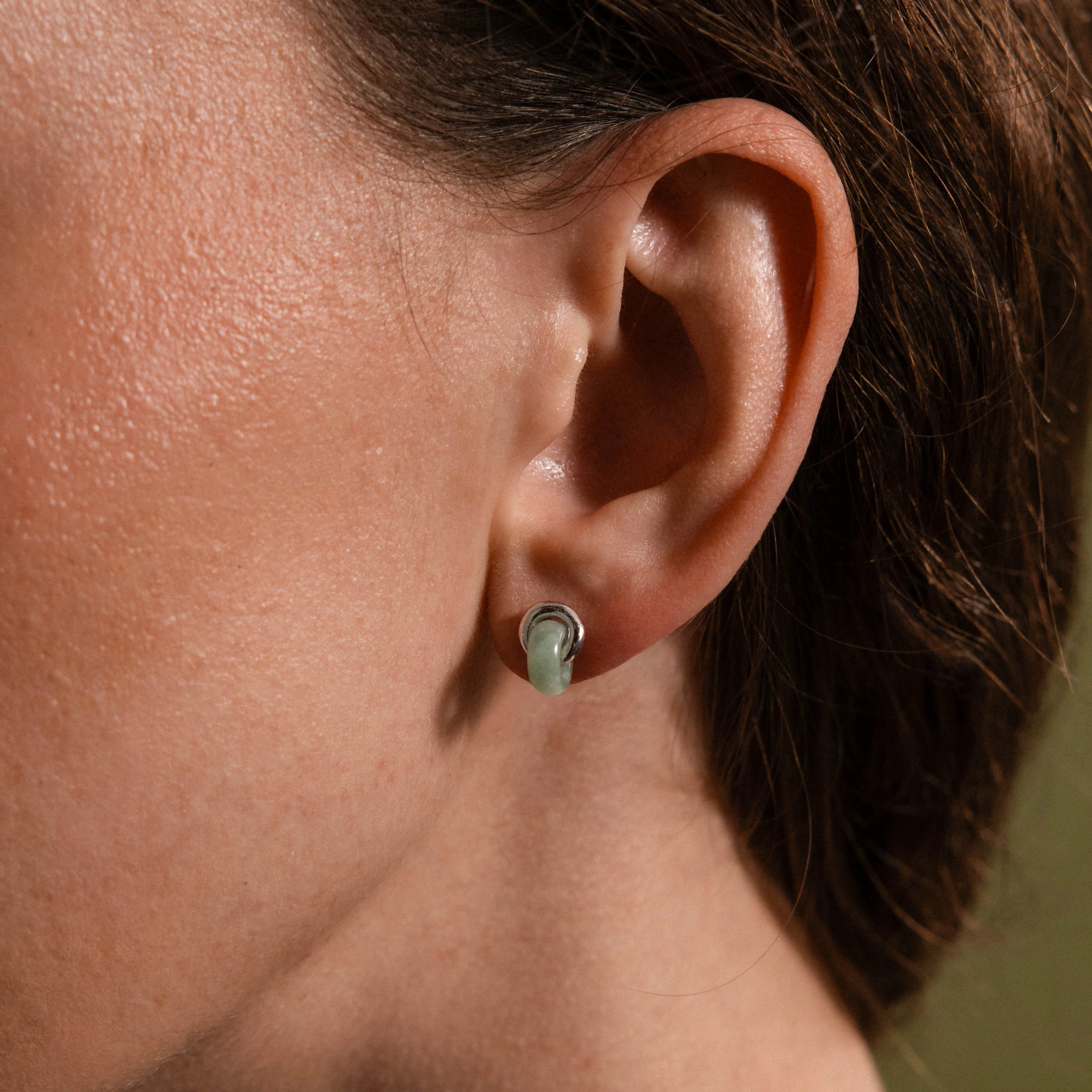 Aventurine Halo Drop Studs in Silver - Image 2