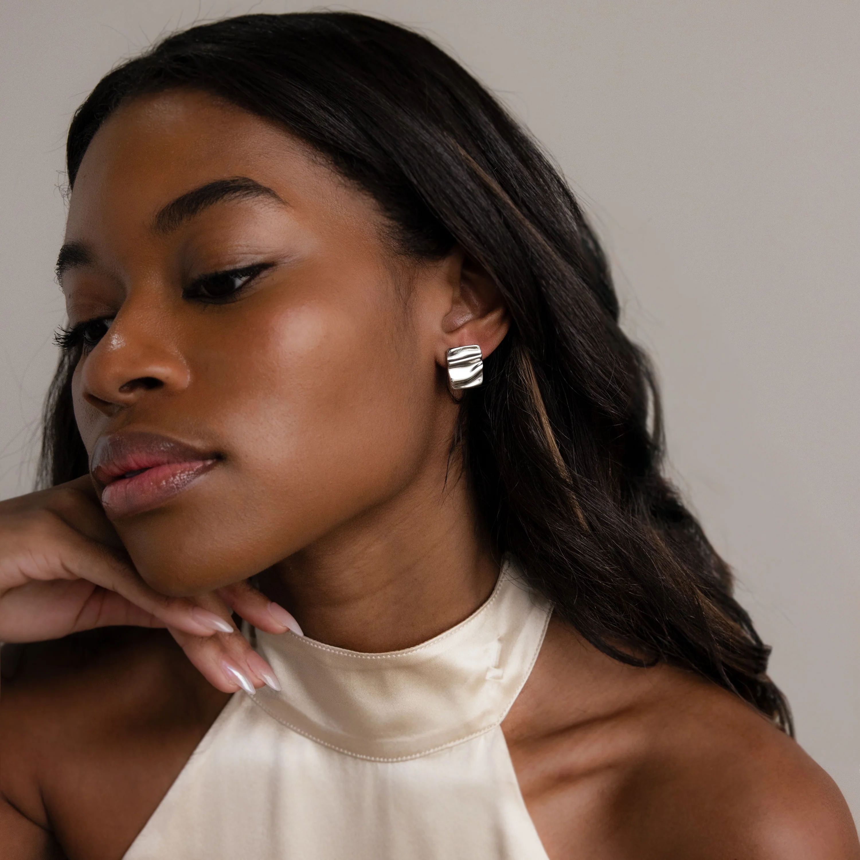 Bold Square Wave Studs in Silver - Image 4