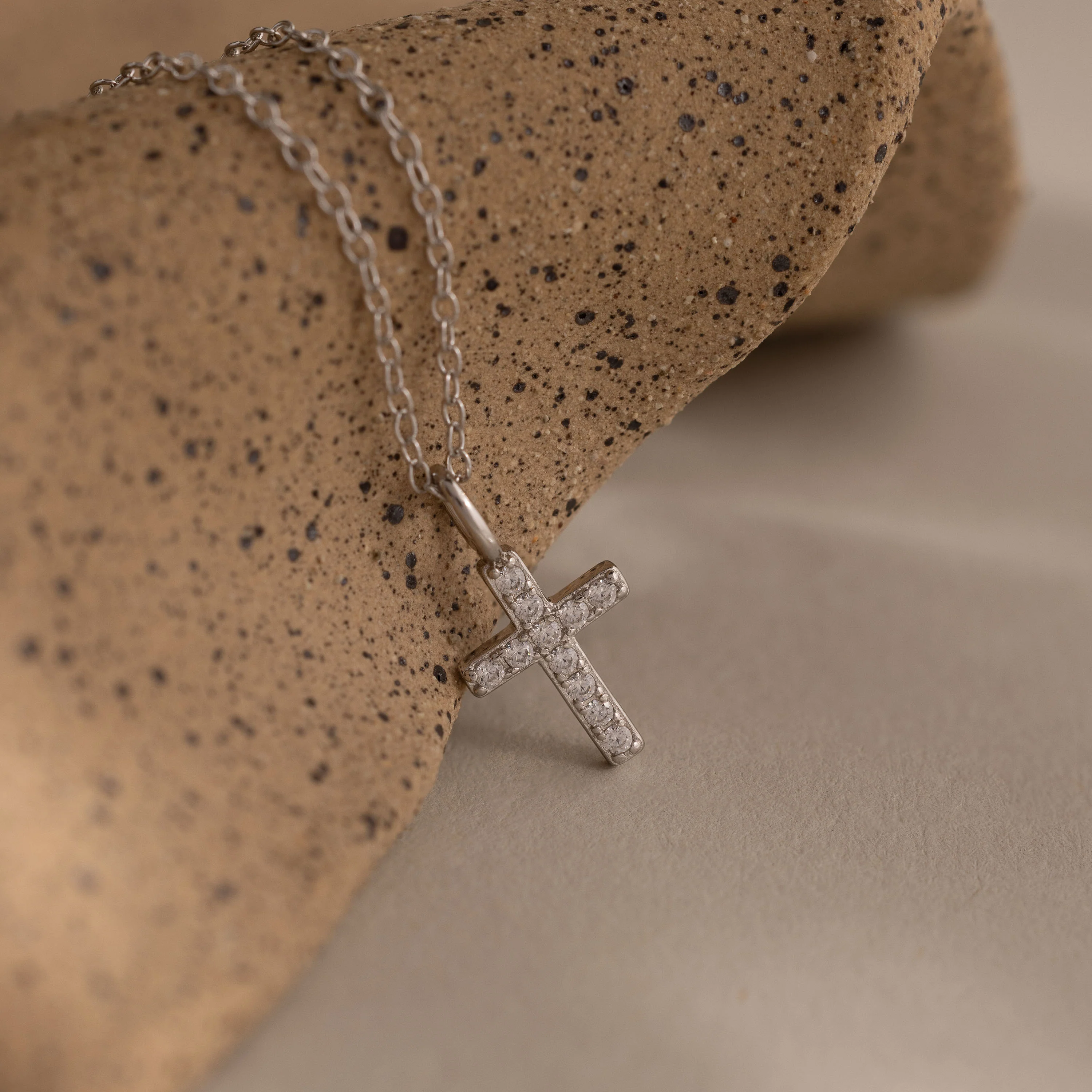 Dainty Diamond Cross Necklace in Sterling Silver - Image 5