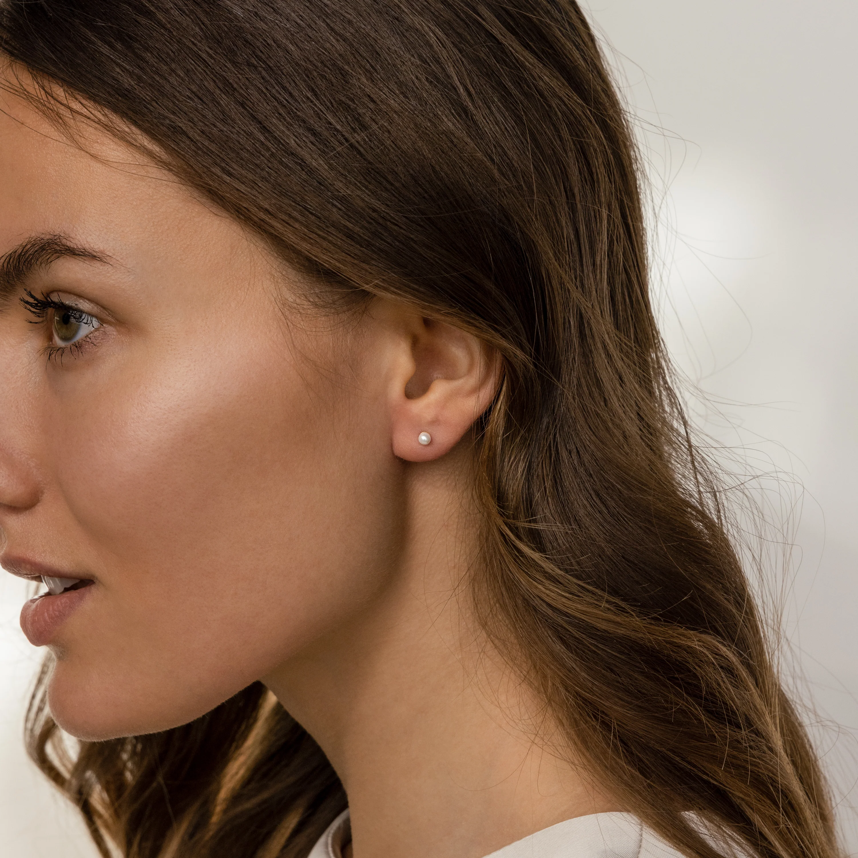 Dainty Pearl Studs in Silver - Image 3