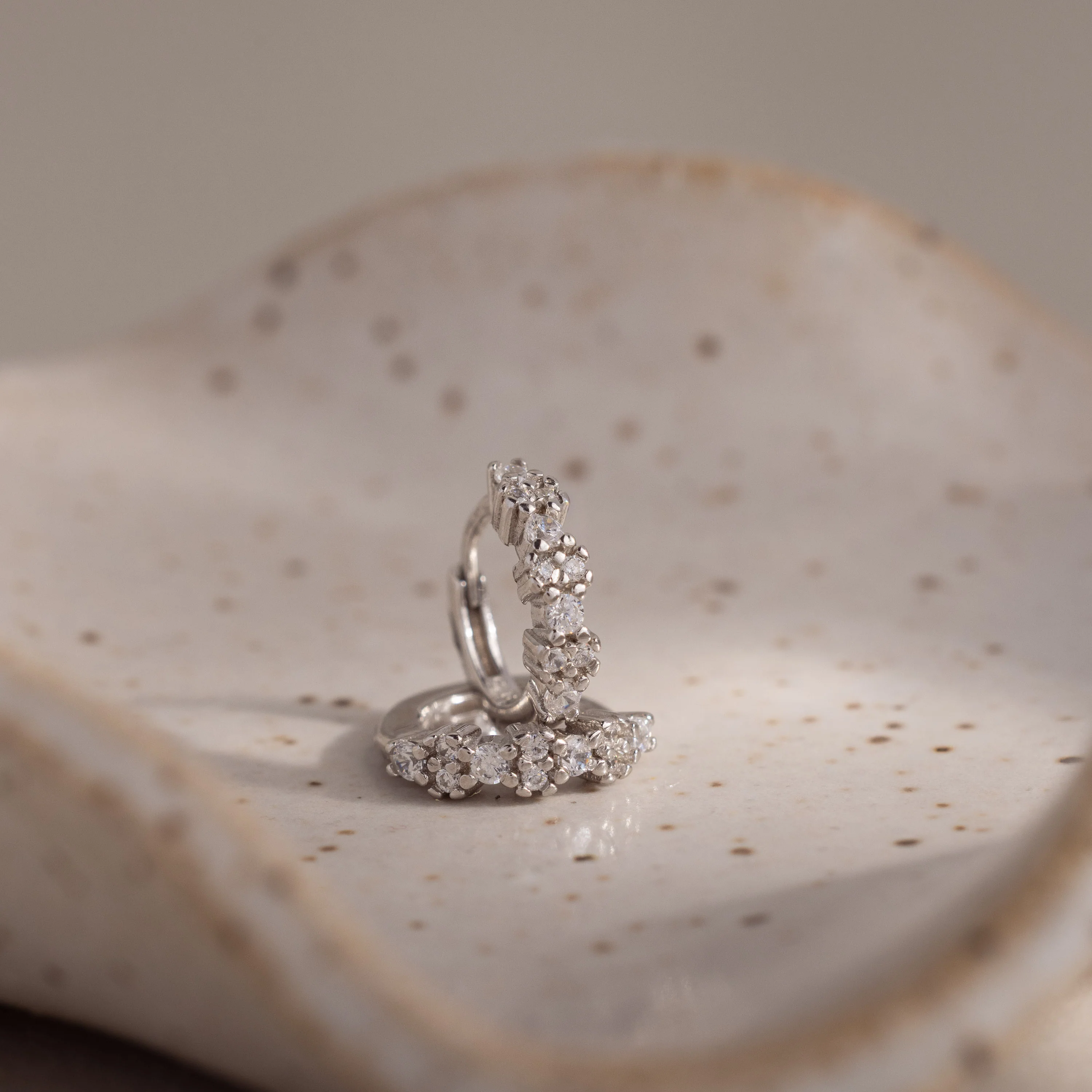 Diamond Cluster Huggies in Silver - Image 5