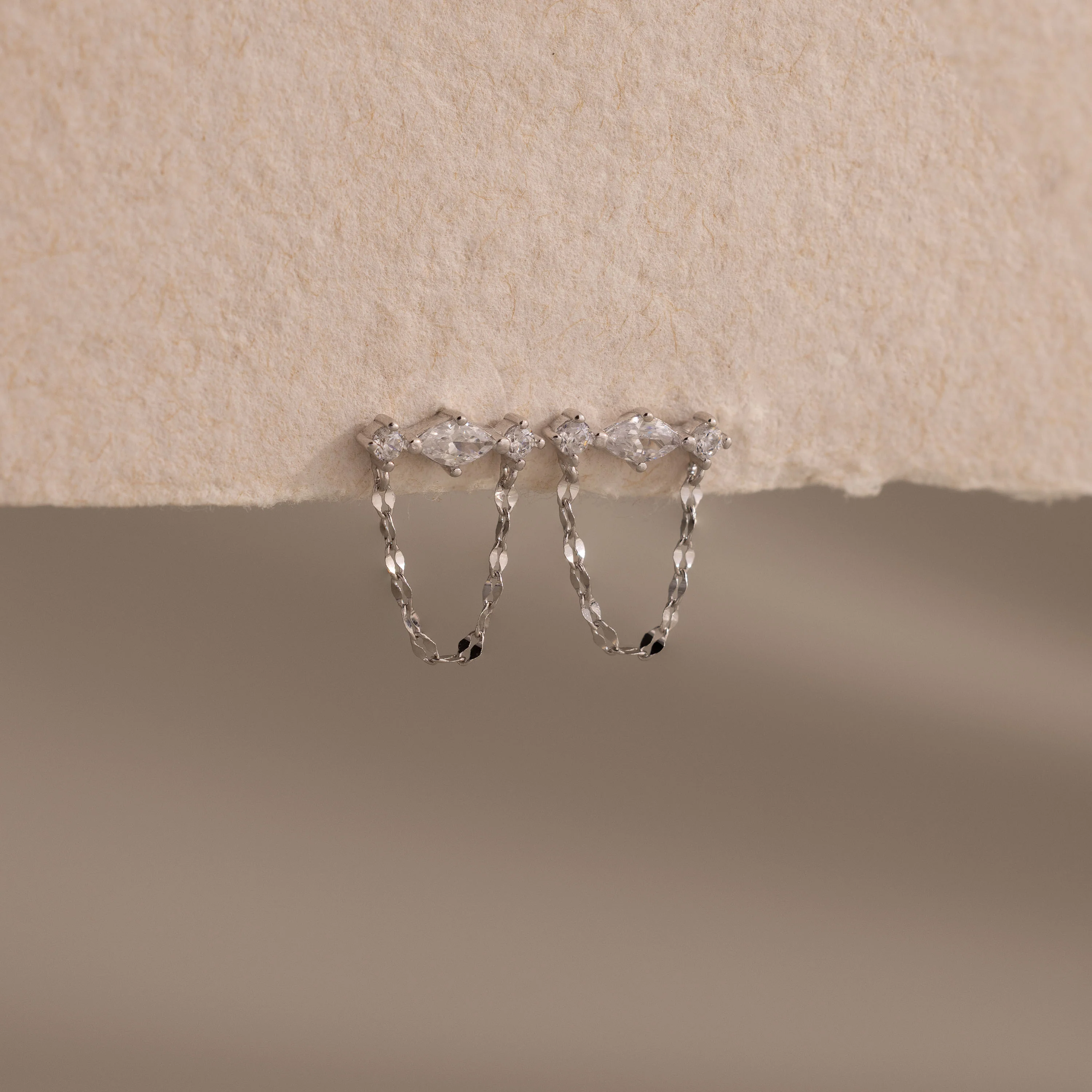 Diamond Marquise Chain Flat Back Studs in Silver - Image 5