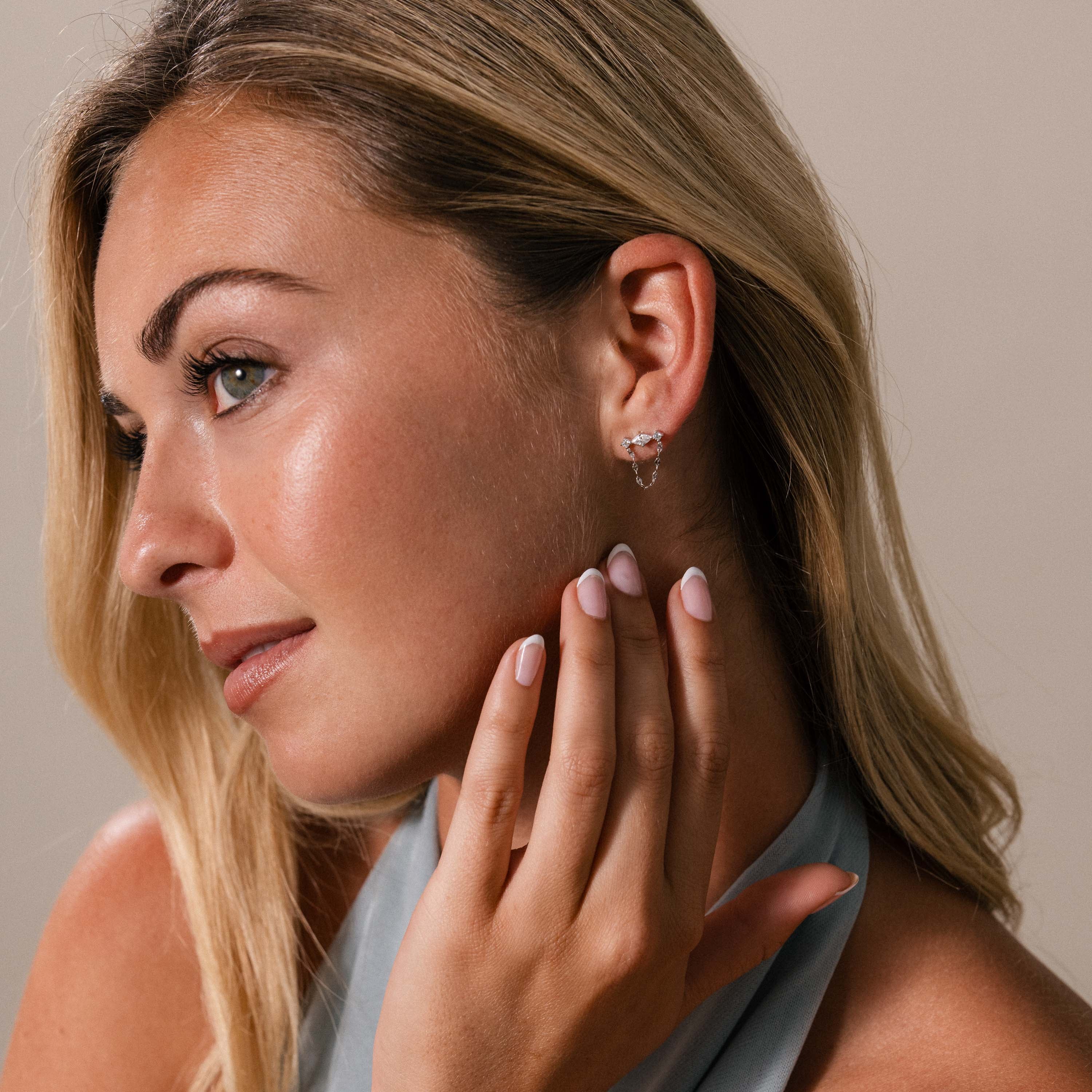 Diamond Marquise Chain Flat Back Studs in Silver - Image 6