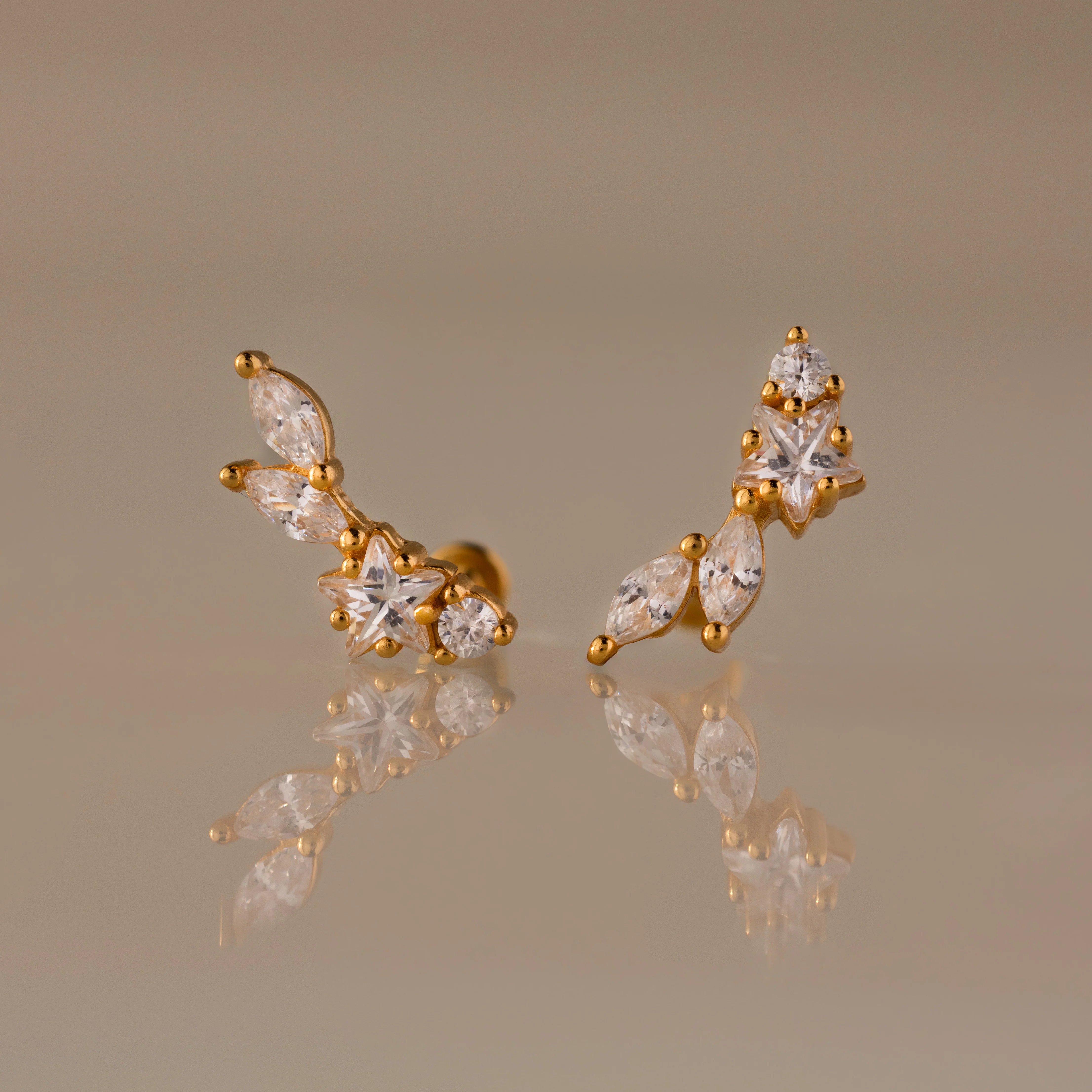 Diamond Starfall Flatback Climbers in 18K Gold