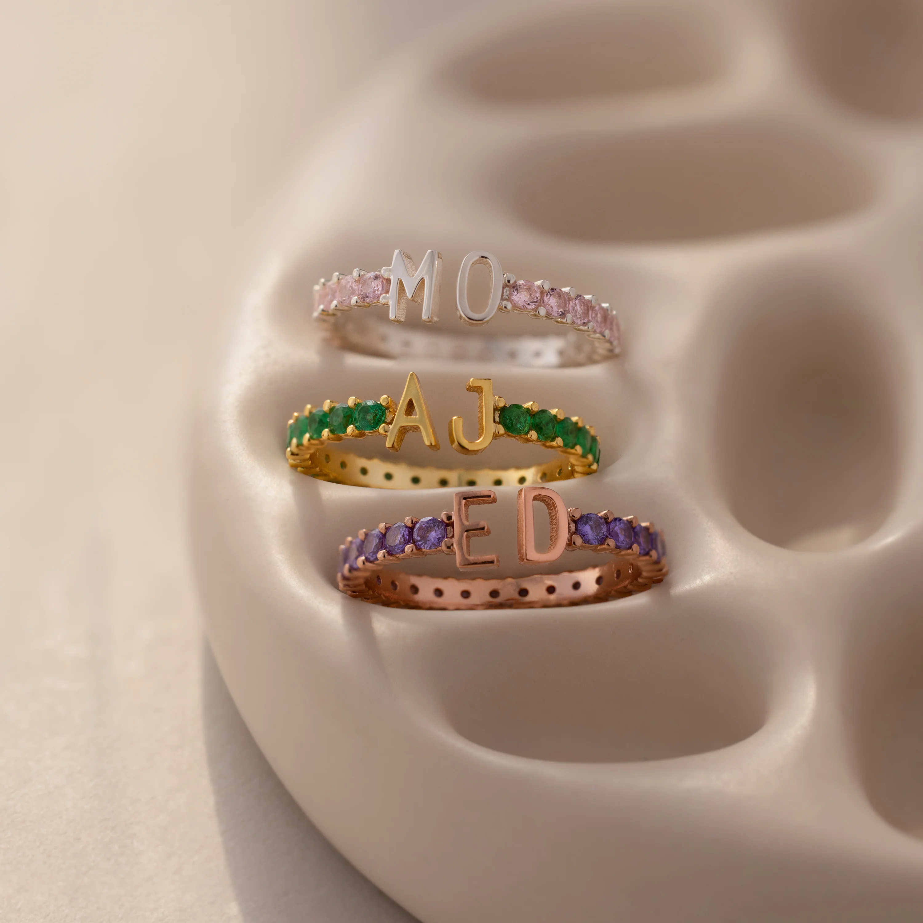 Duo Initial Pink Tourmaline Tennis Ring - Image 3