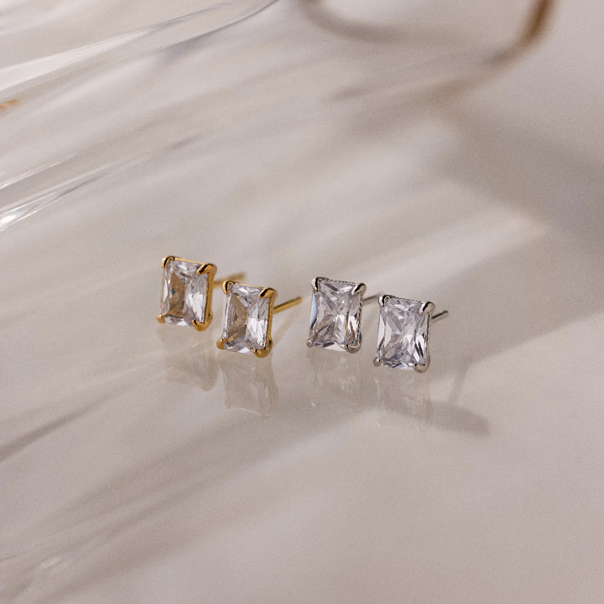 Emerald Diamond Studs in Silver - Image 7
