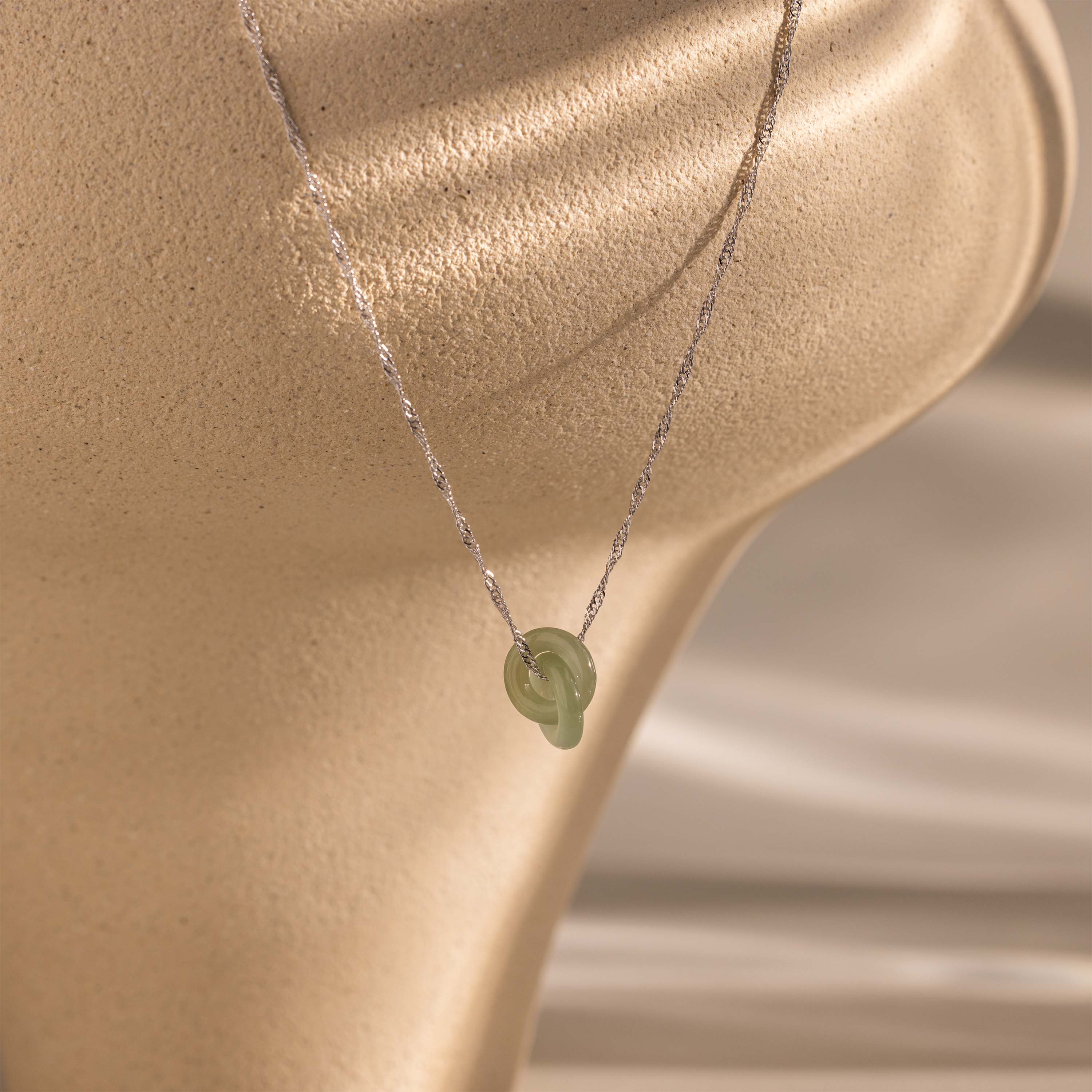 Interlocking Jade Circle Necklace in Silver - Image 3