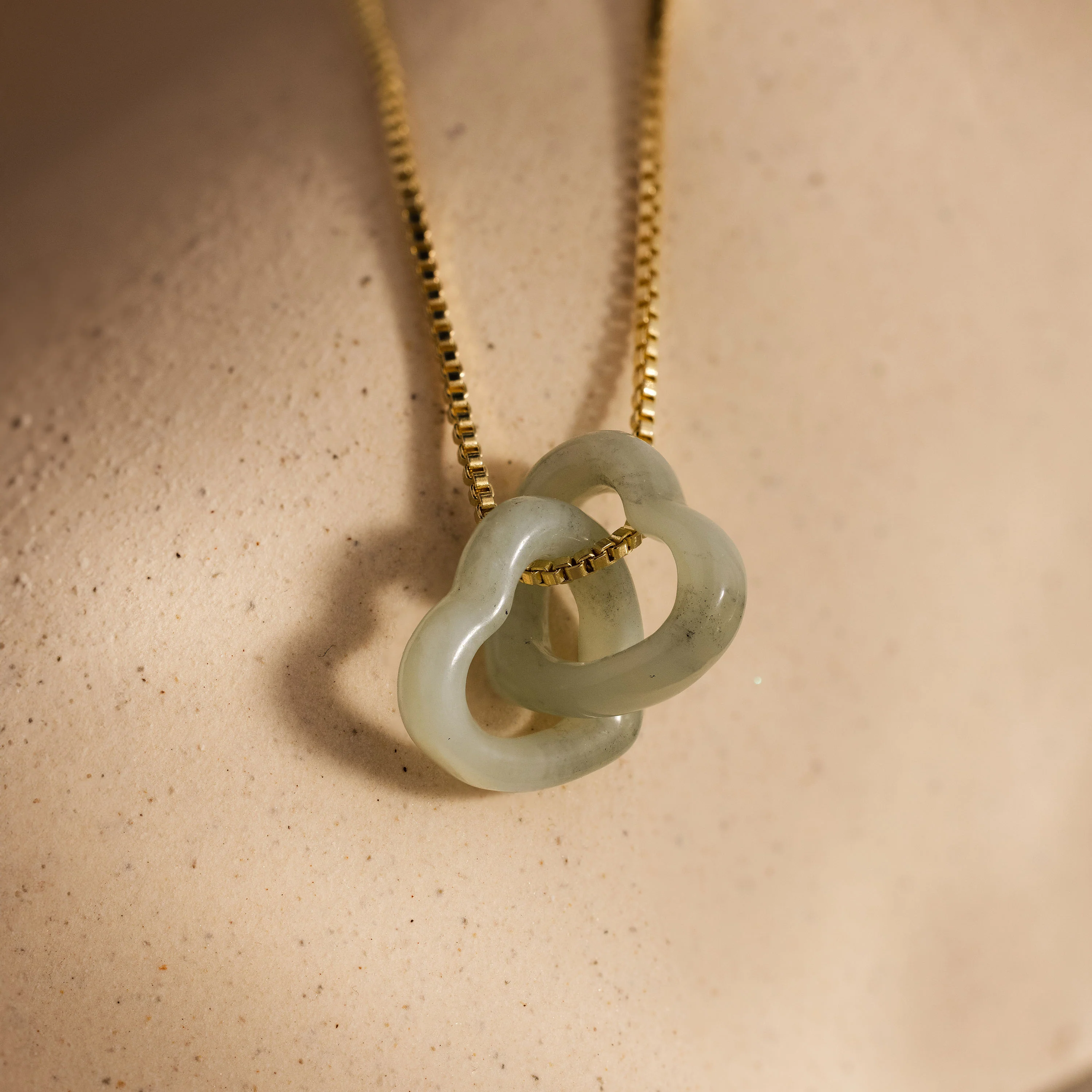 Interlocking Jade Heart Necklace in 18K Gold - Image 3