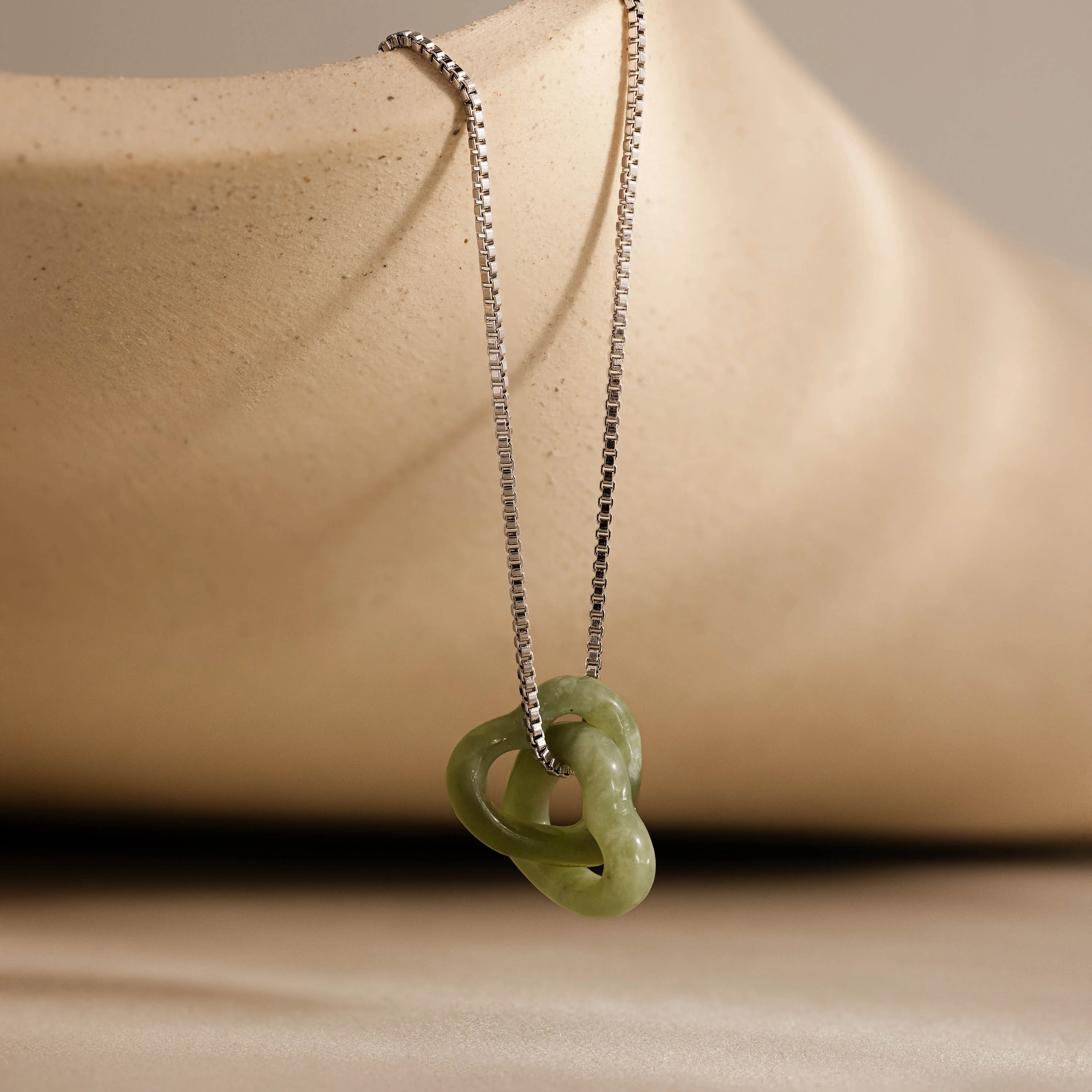 Interlocking Jade Heart Necklace in Silver - Image 7