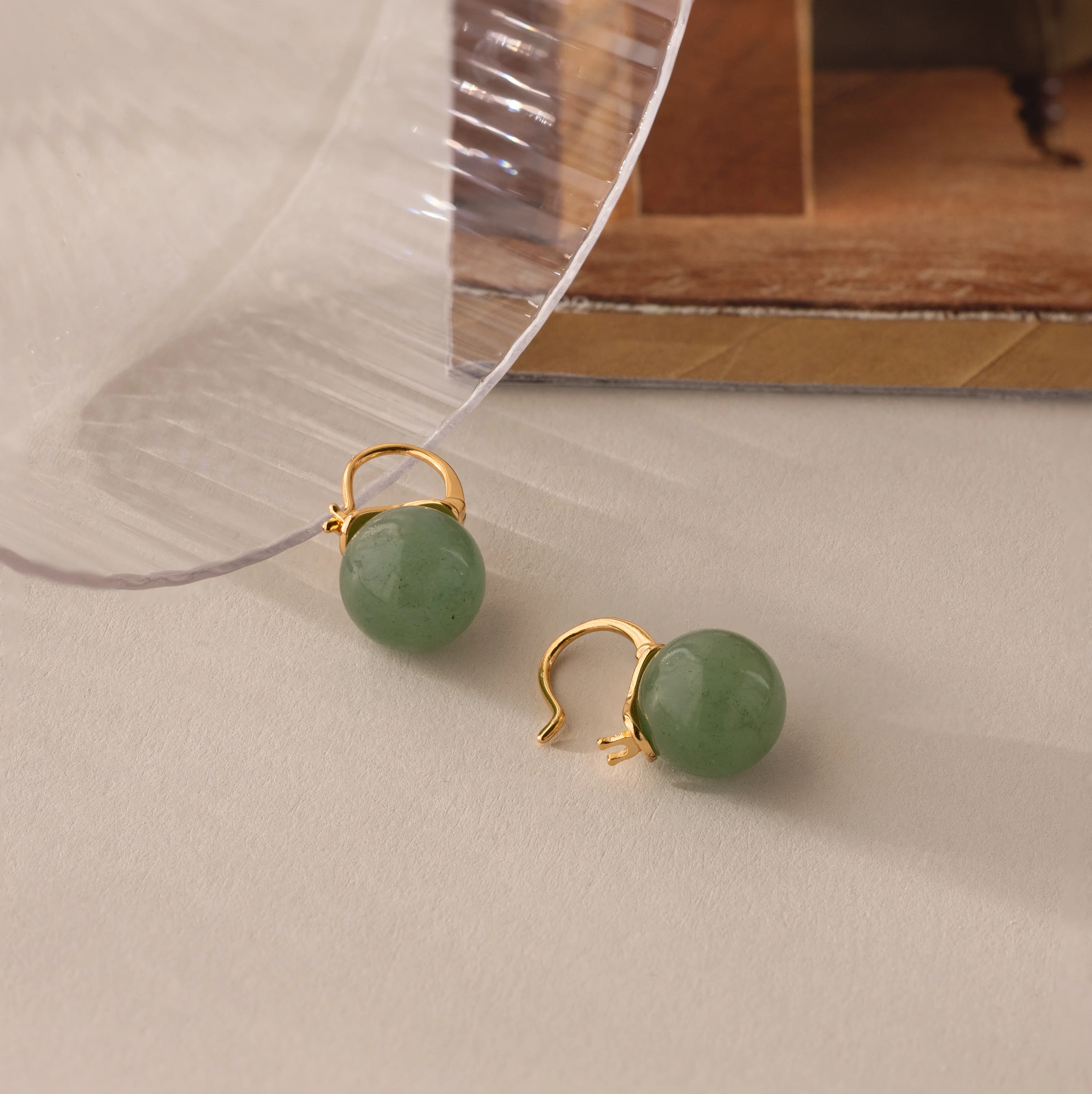 Jade Dome Drop Earrings in 18K Gold - Image 3