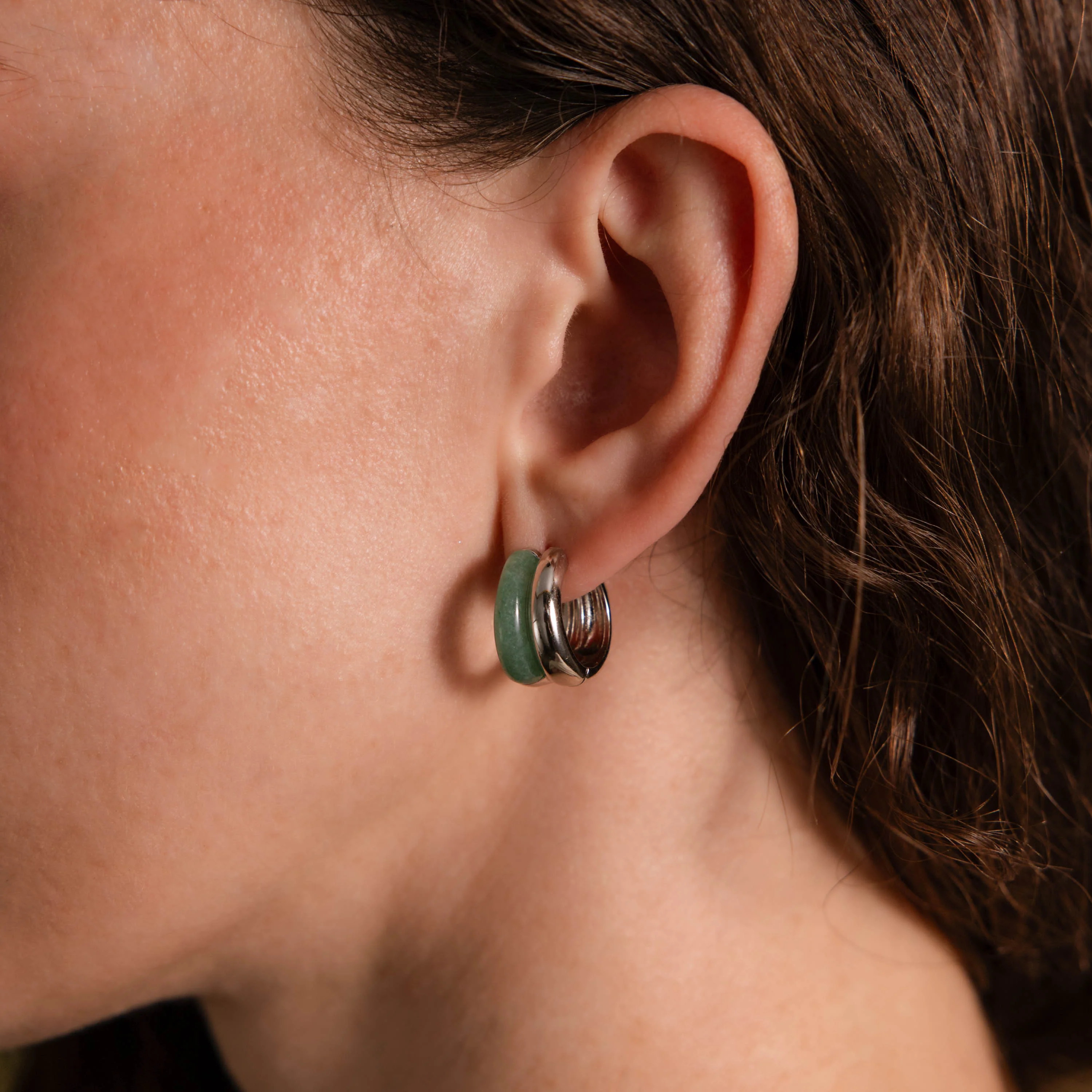 Jade Duo Hoops in Silver - Image 2