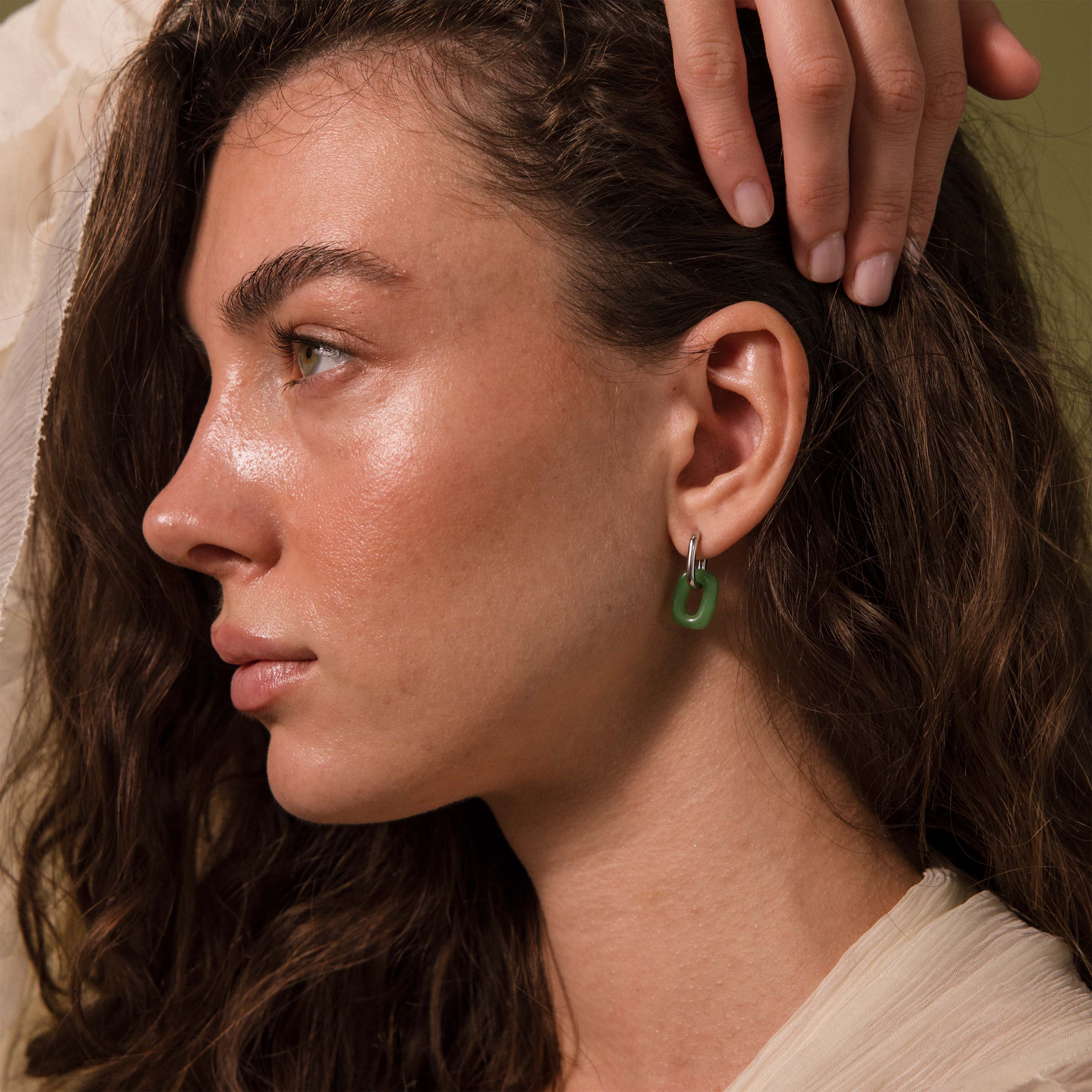 Jade Link Drop Hoops - Image 6