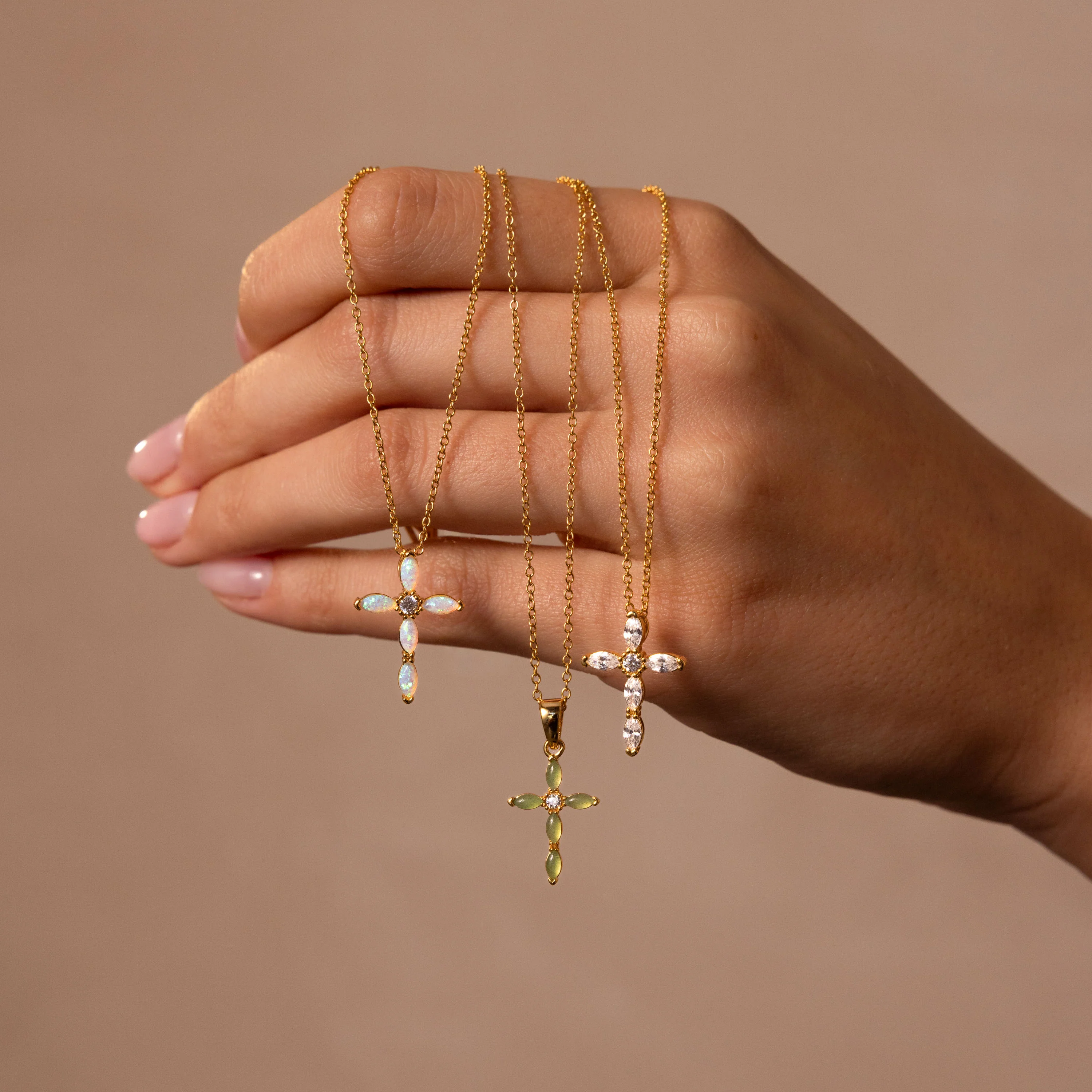 Marquise Gemstone Cross Necklace - Image 2