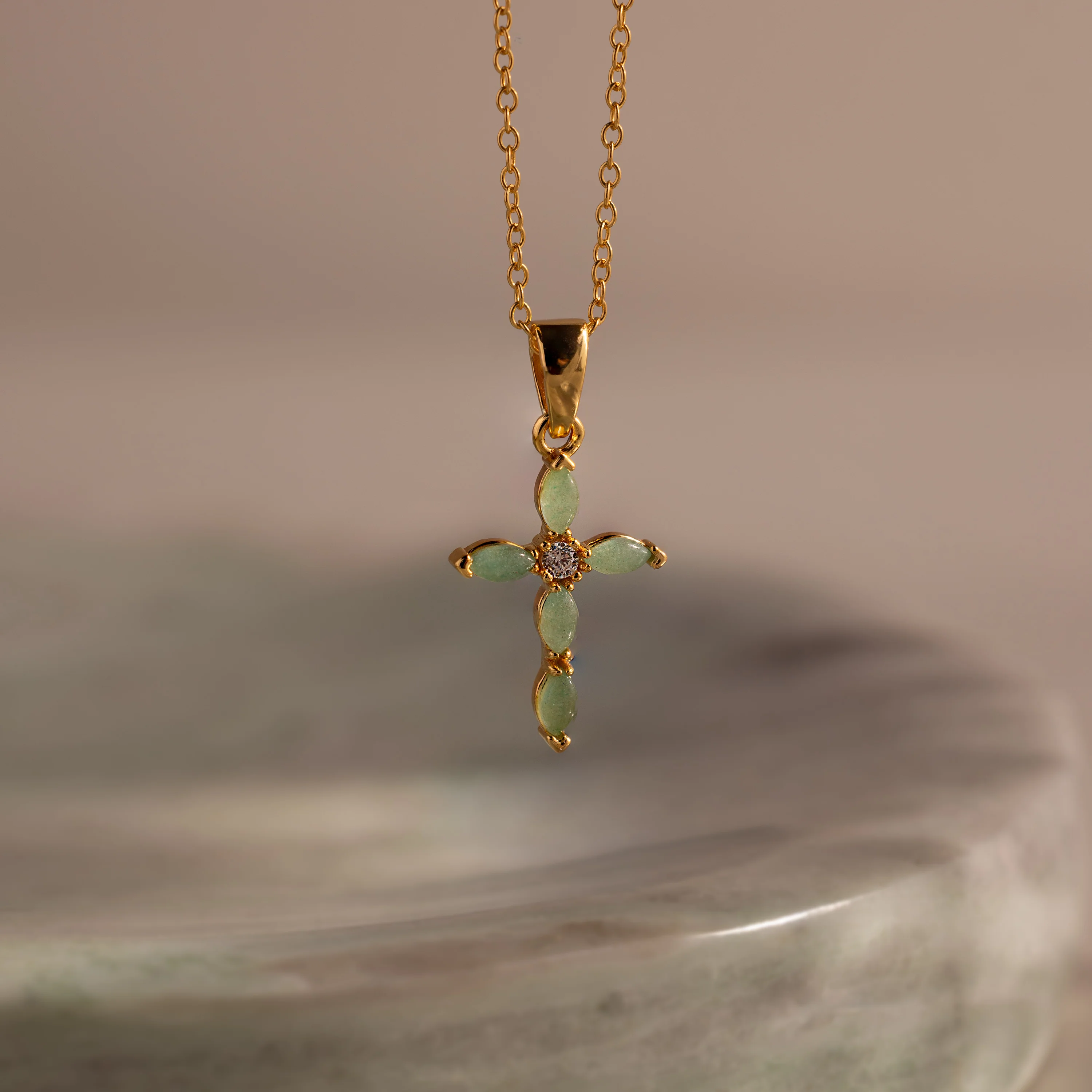 Marquise Gemstone Cross Necklace - Image 4