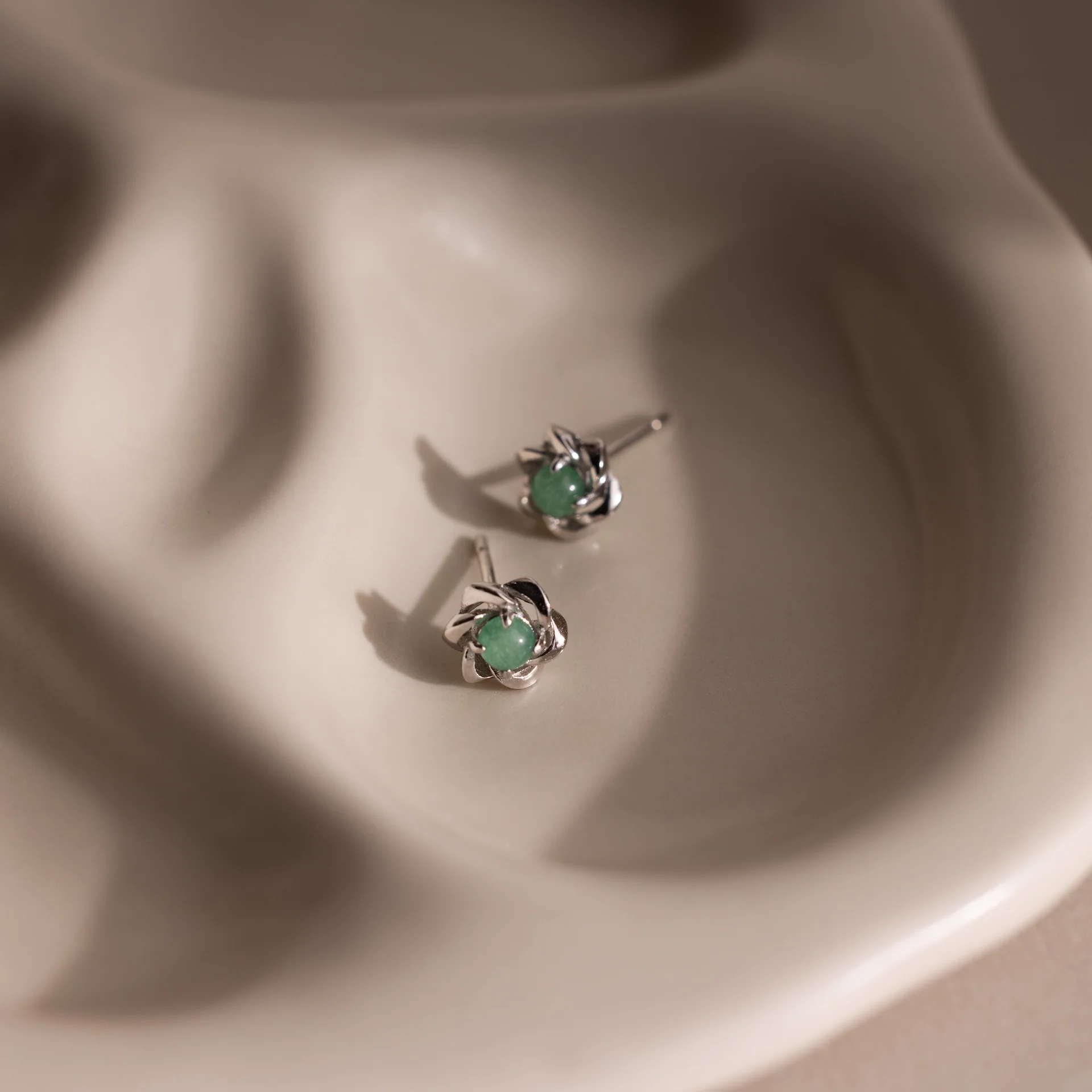 Mini Jade Flower Studs - Image 4