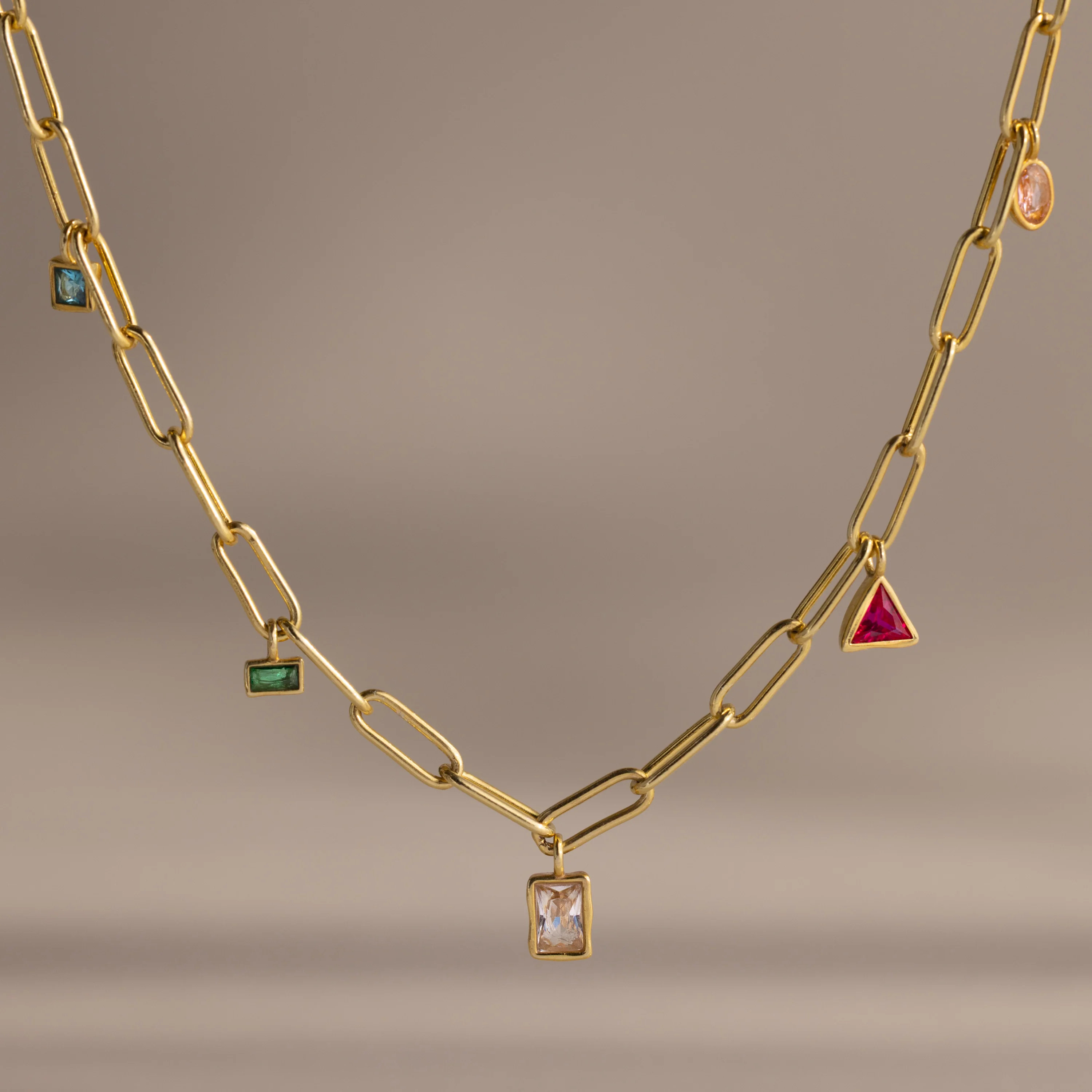 Mixed Birthstone Charm Necklace in 18K Gold