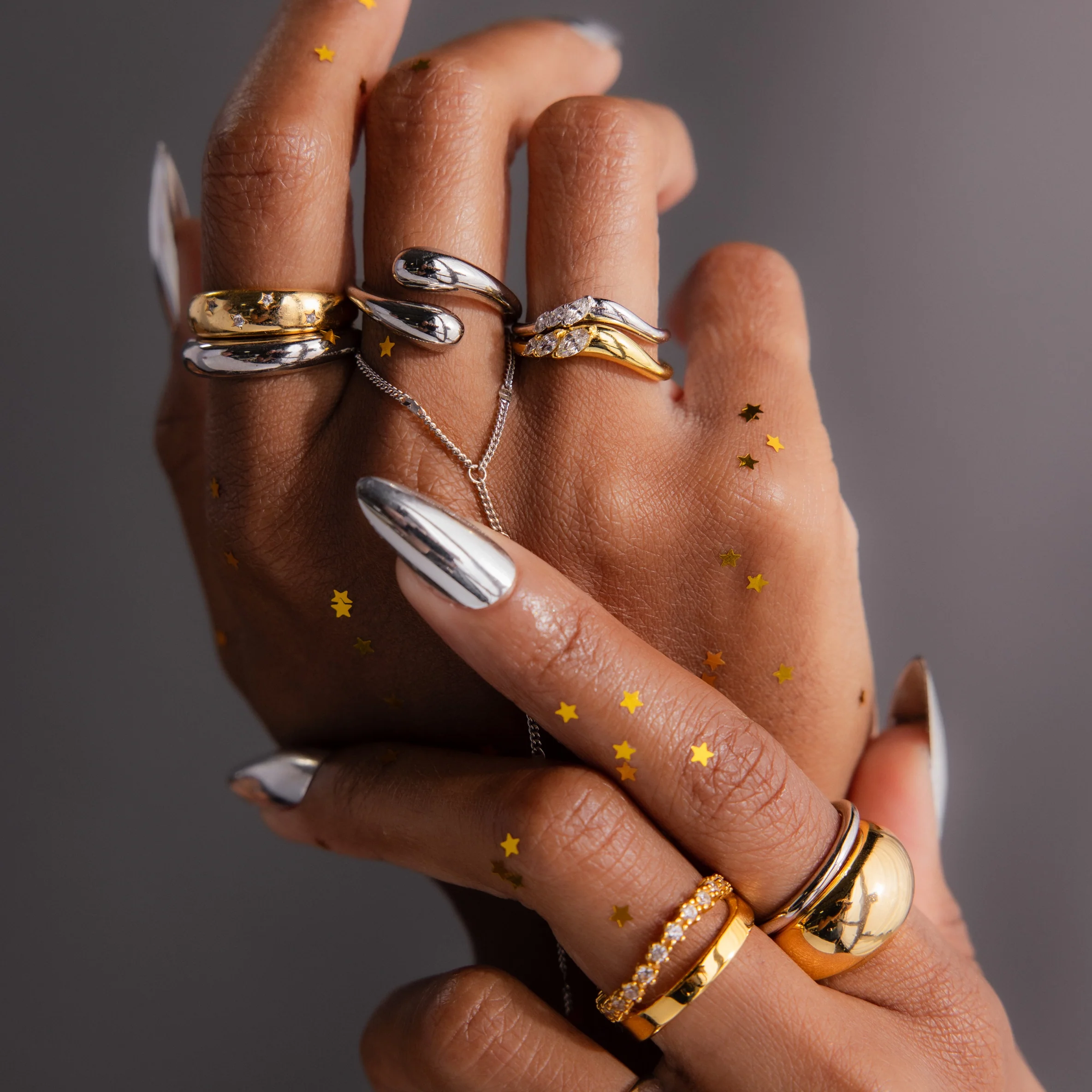 Mixed Metal Diamond Curve Ring Set - Image 6
