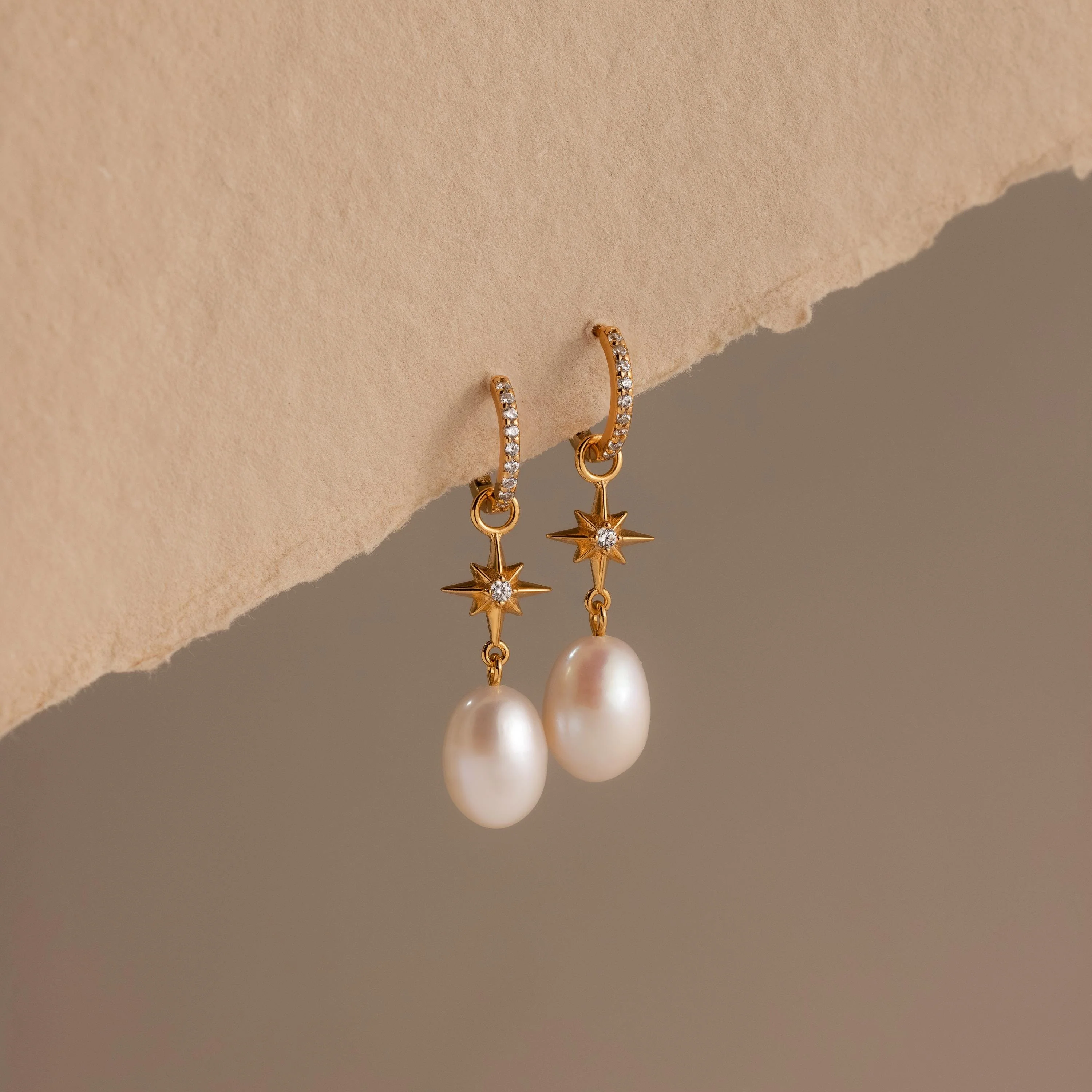 North Star Pearl Hoops in 18K Gold