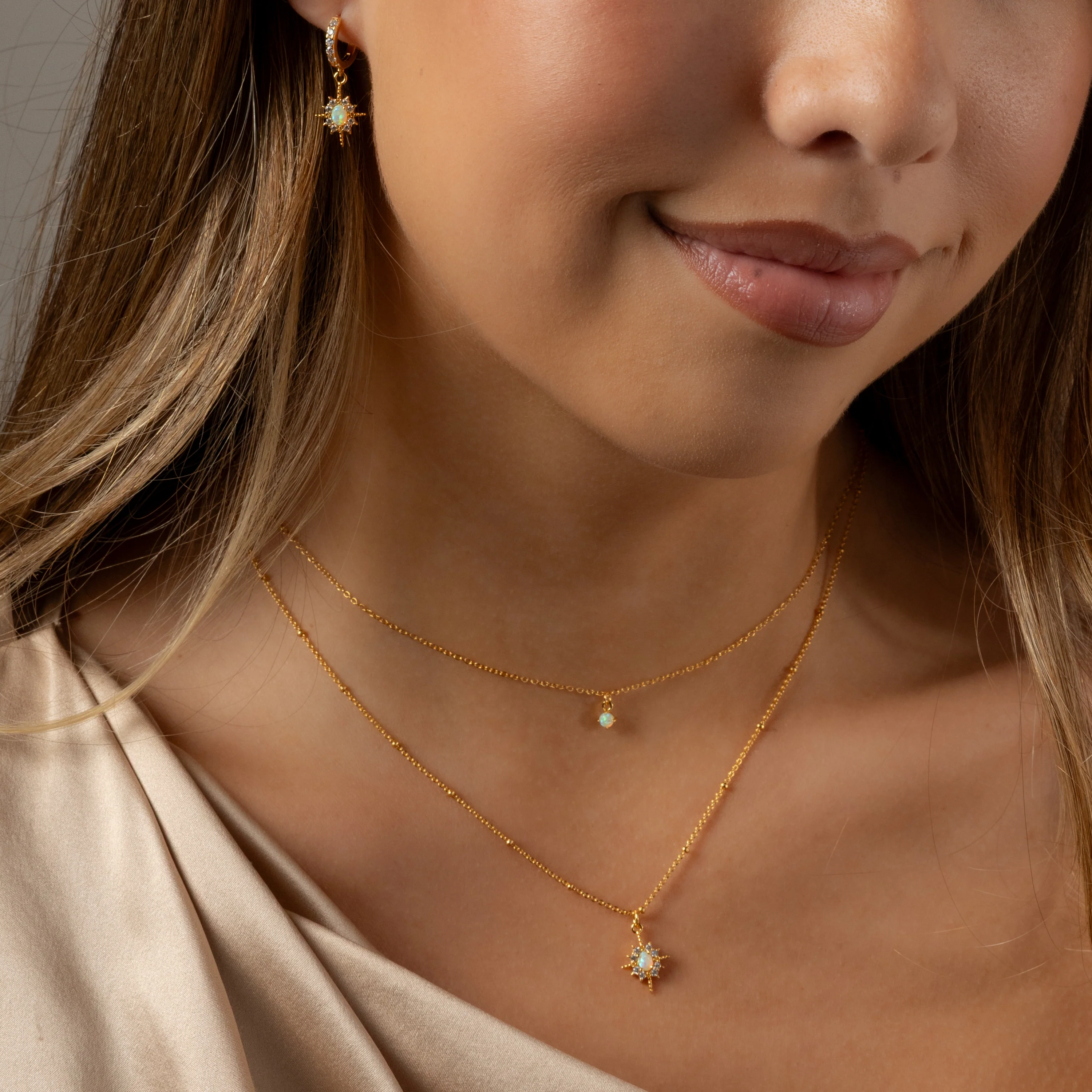 Opal Star Necklace & Earrings Set in 18K Gold - Image 2