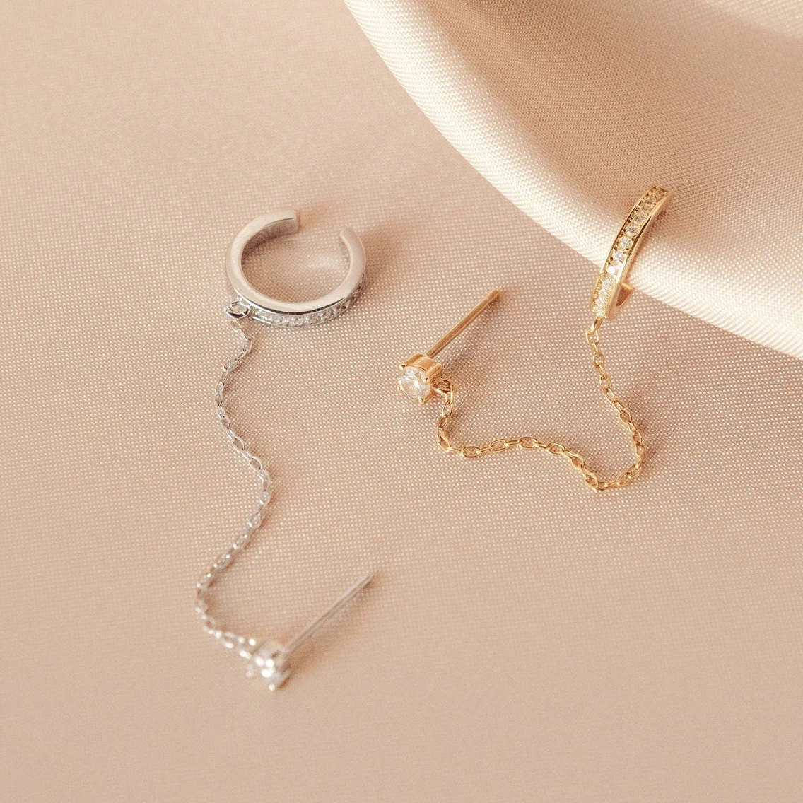 Pave Chain Ear Cuffs in 18K Gold - Image 4