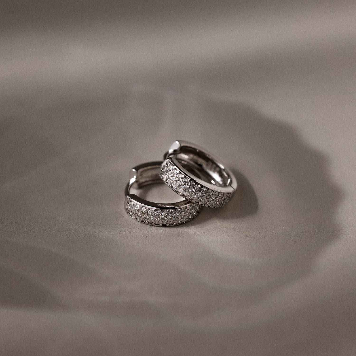 Pave Diamond Huggies in Silver - Image 5