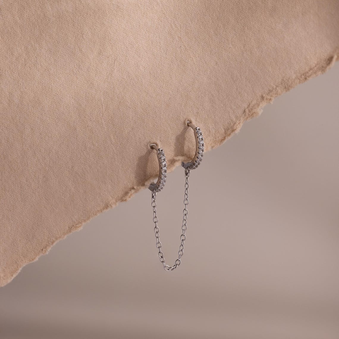 Pave Duo Chain Earring in Silver - Image 2