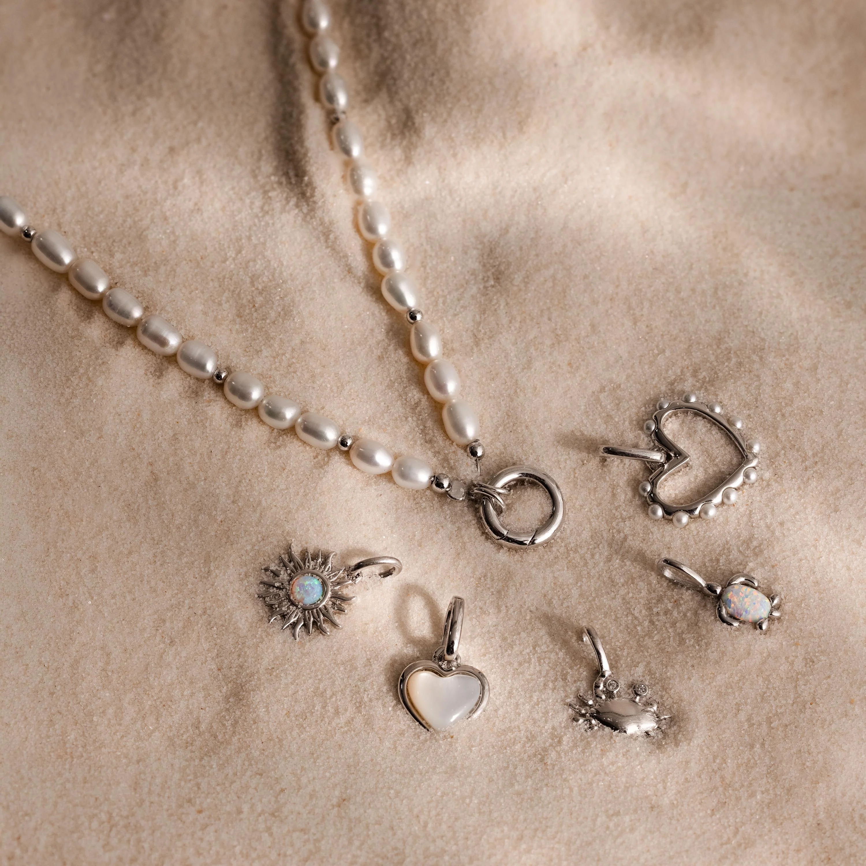Pearl Beaded Charm Necklace in Silver - Image 3