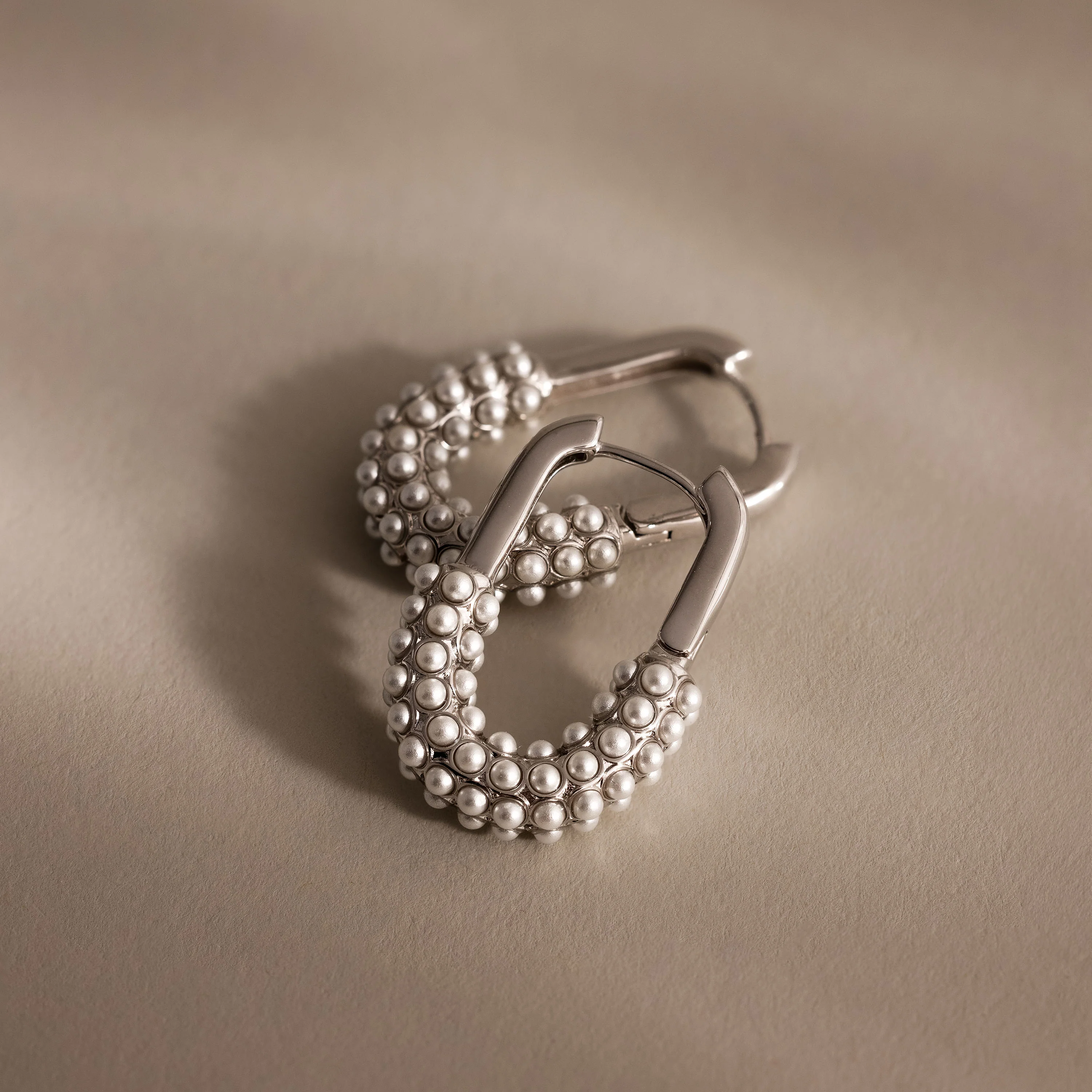 Pearl Cluster Link Hoops in Silver - Image 3
