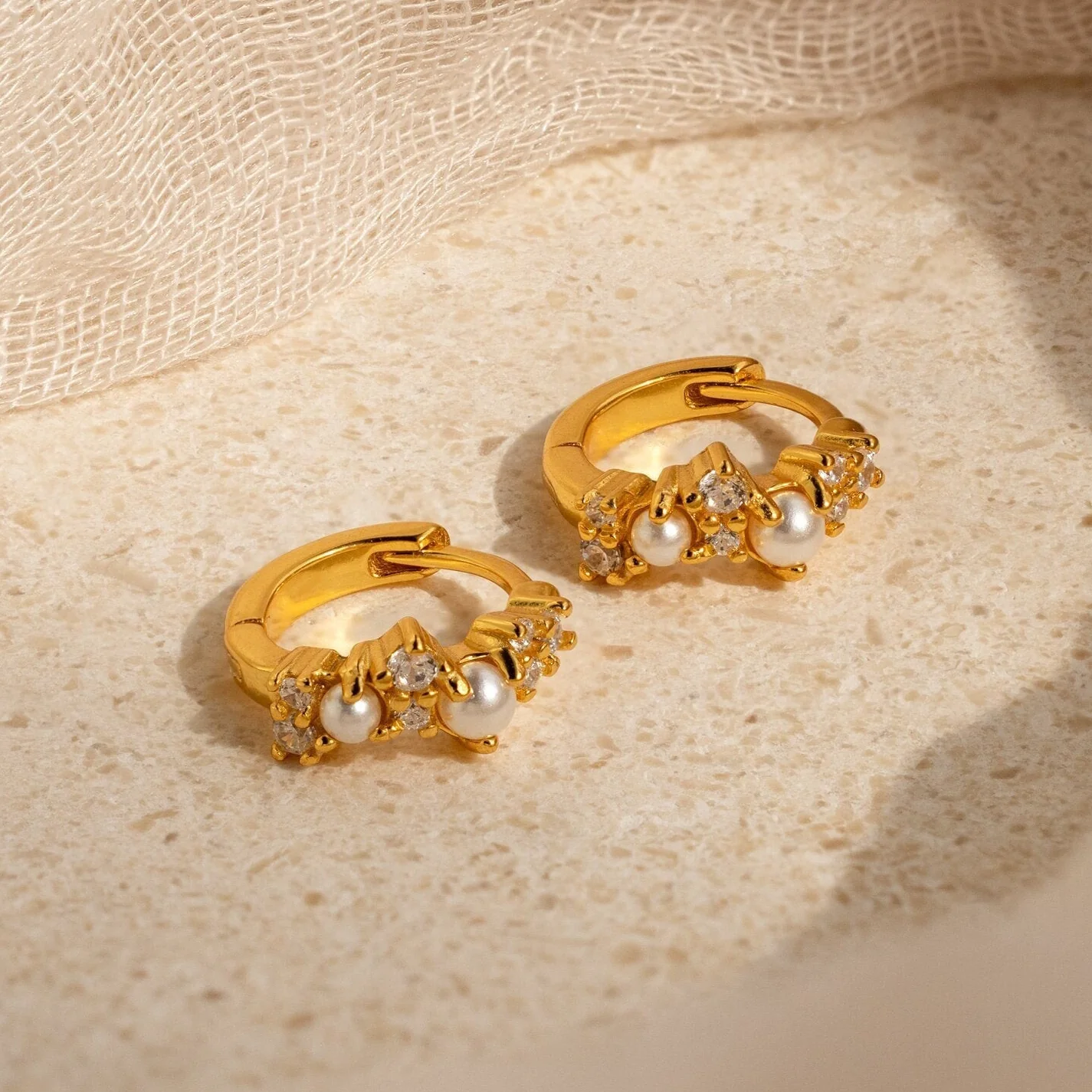 Pearl Diamond Cluster Huggies in 18K Gold - Image 4
