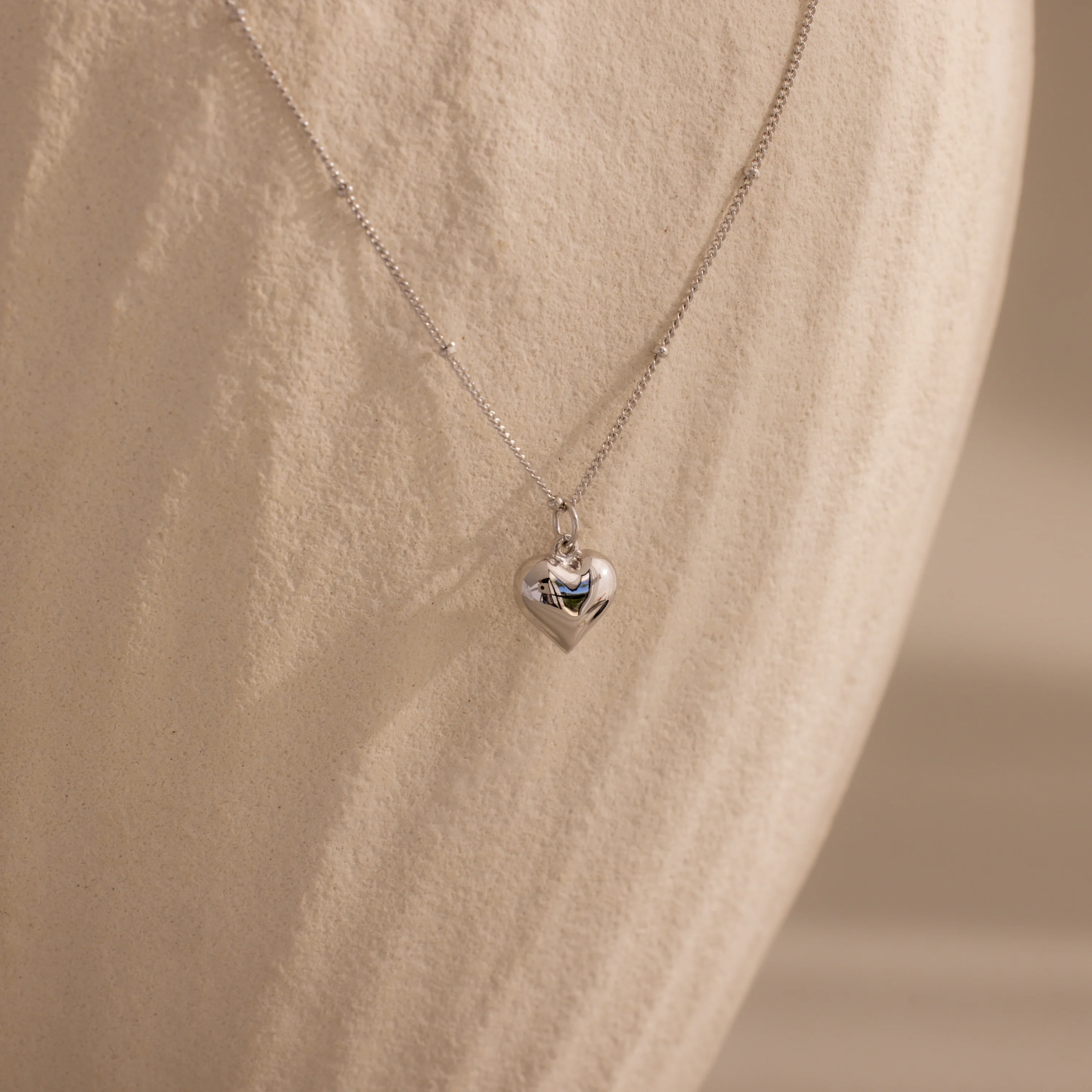 Puff Heart Charm Necklace in Silver - Image 3
