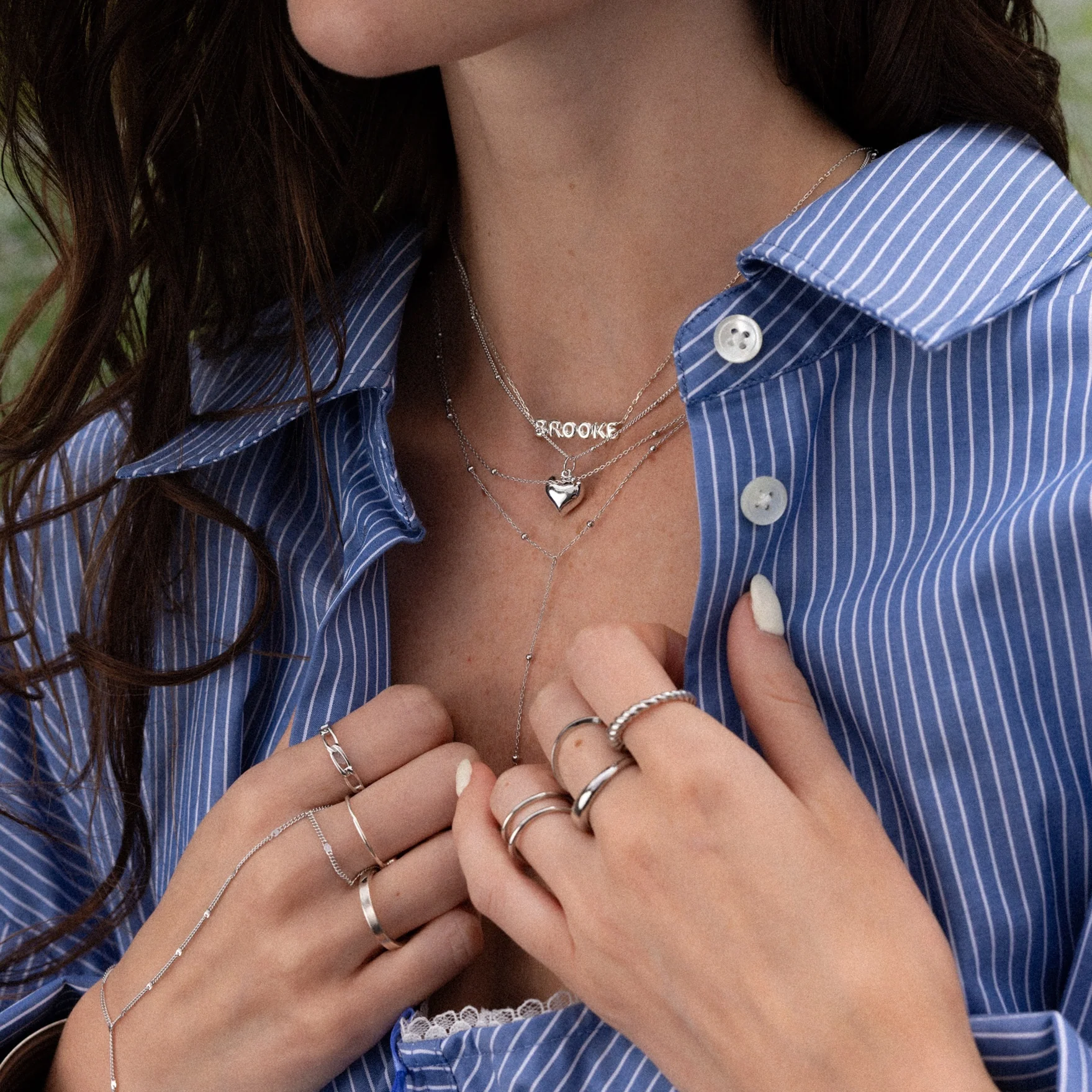 Puff Heart Charm Necklace in Silver - Image 4