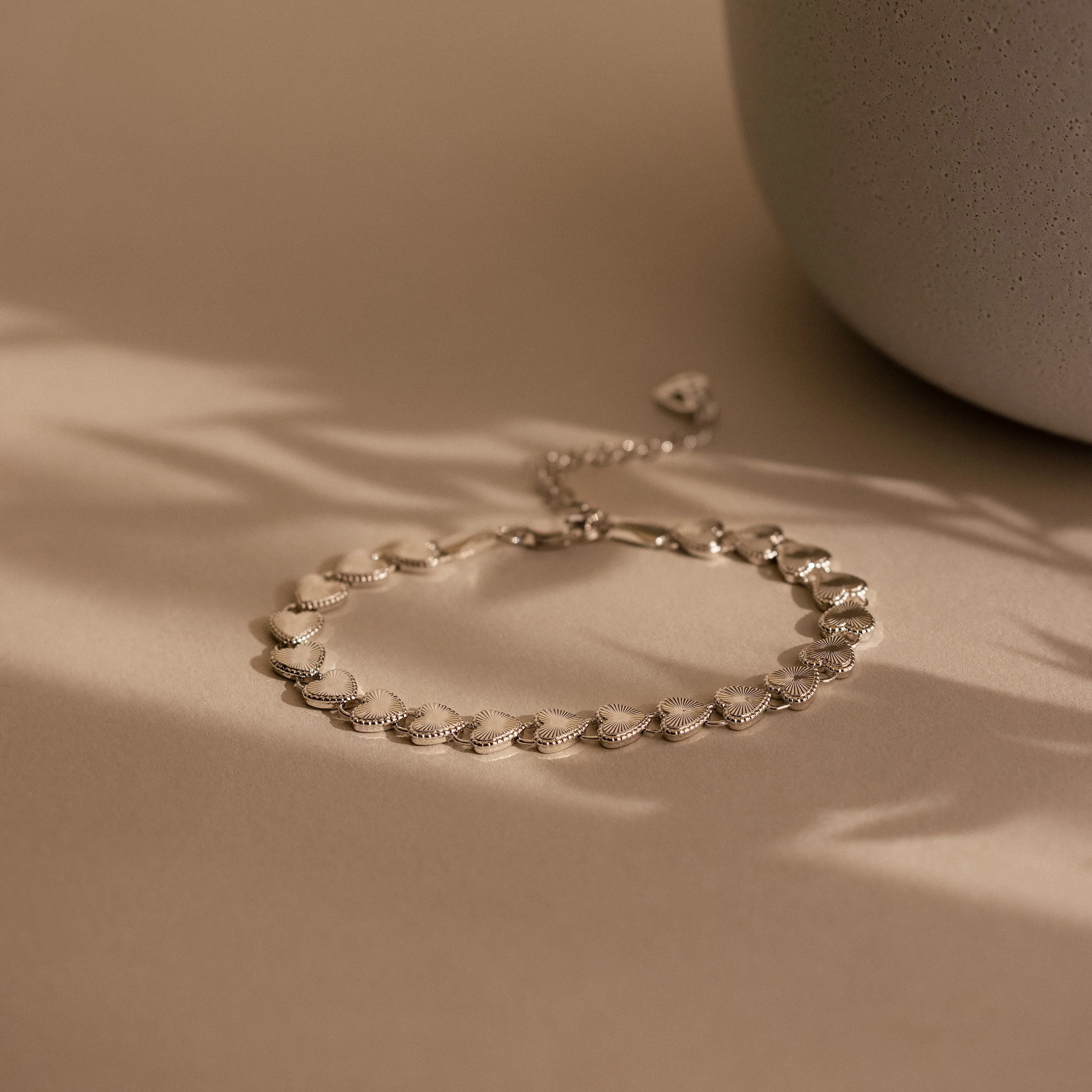 Ribbed Heart Link Bracelet