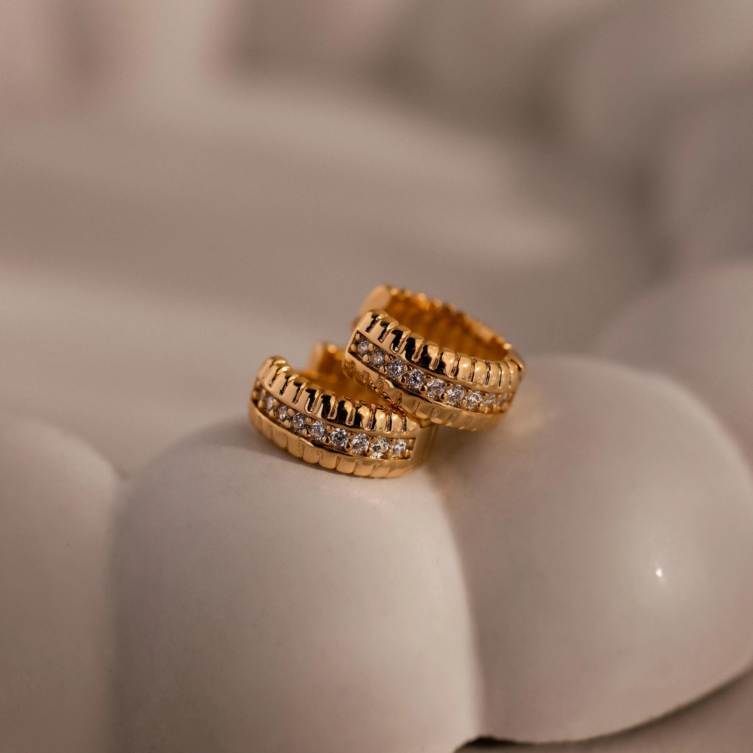 Ribbed Pave Huggies in 18K Gold - Image 5