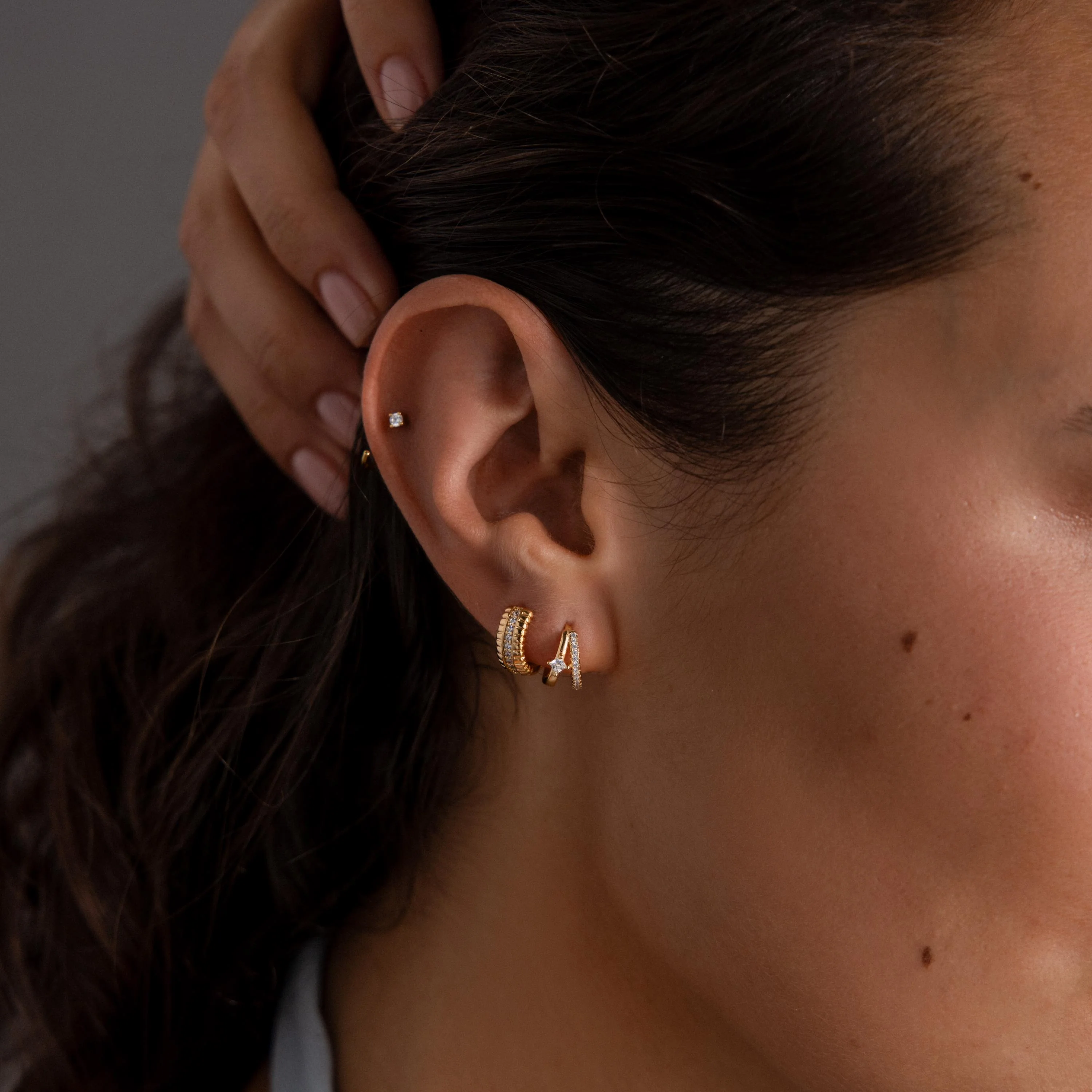 Ribbed Pave Huggies in 18K Gold - Image 4