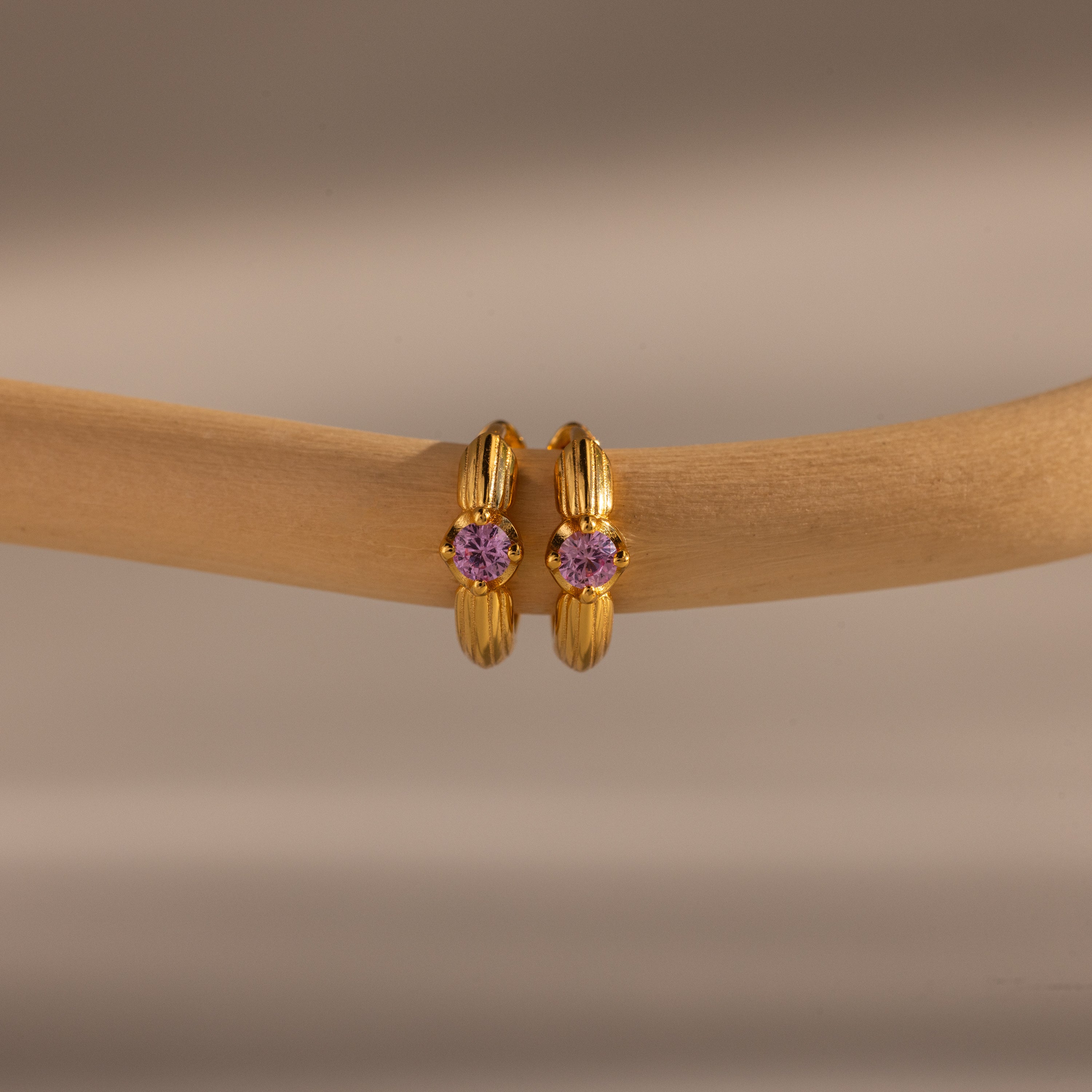 Ribbed Pink Tourmaline Huggies - Image 3
