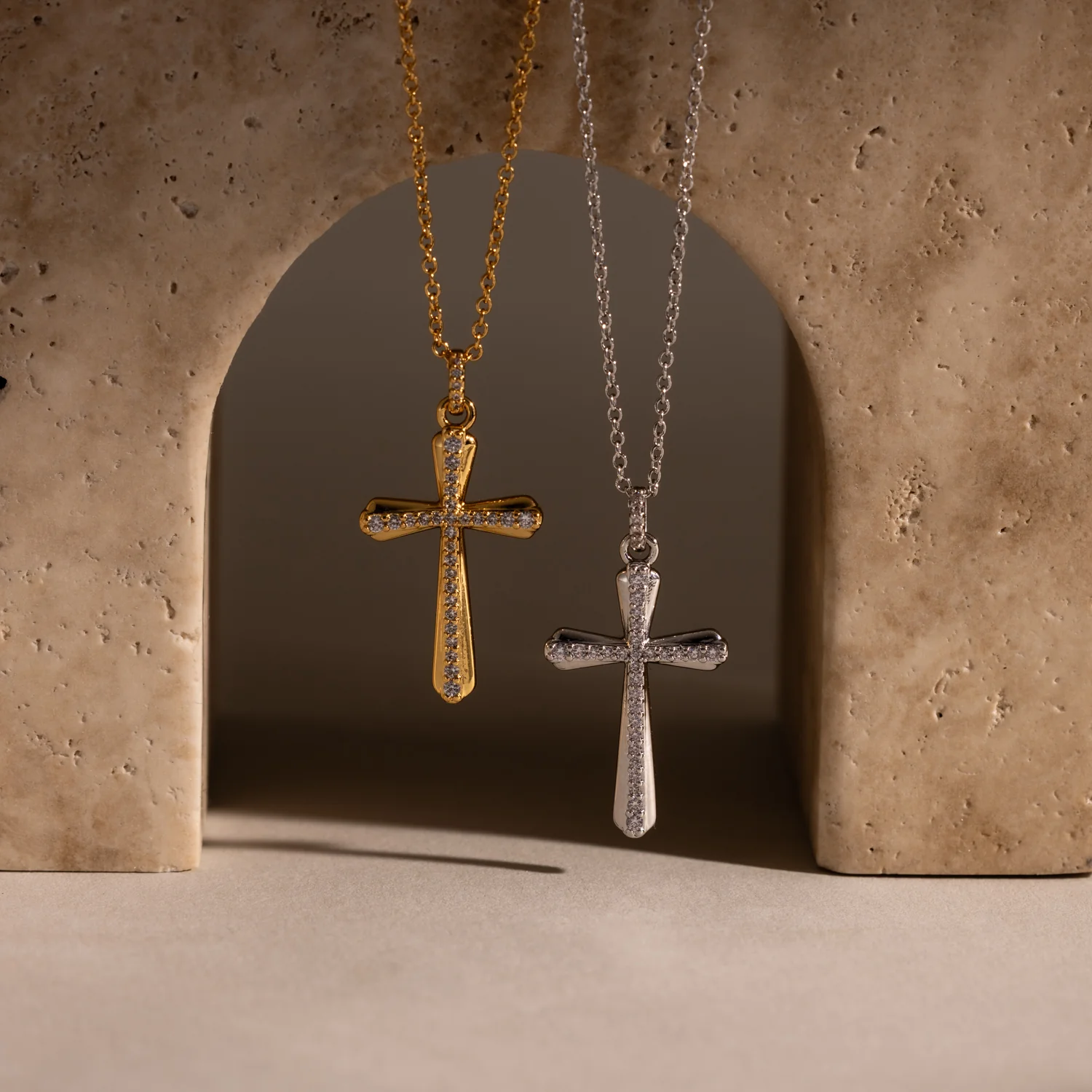 Solace Pave Cross Necklace in 18K Gold - Image 7