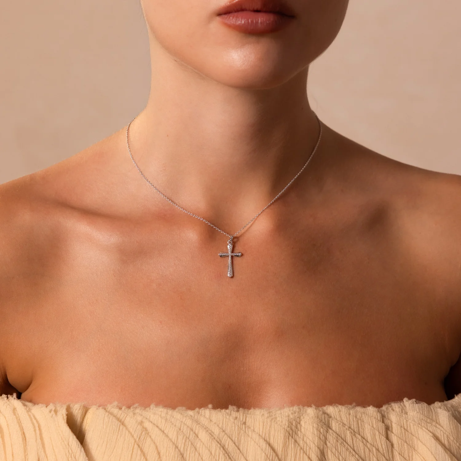 Solace Pave Cross Necklace in Silver - Image 4