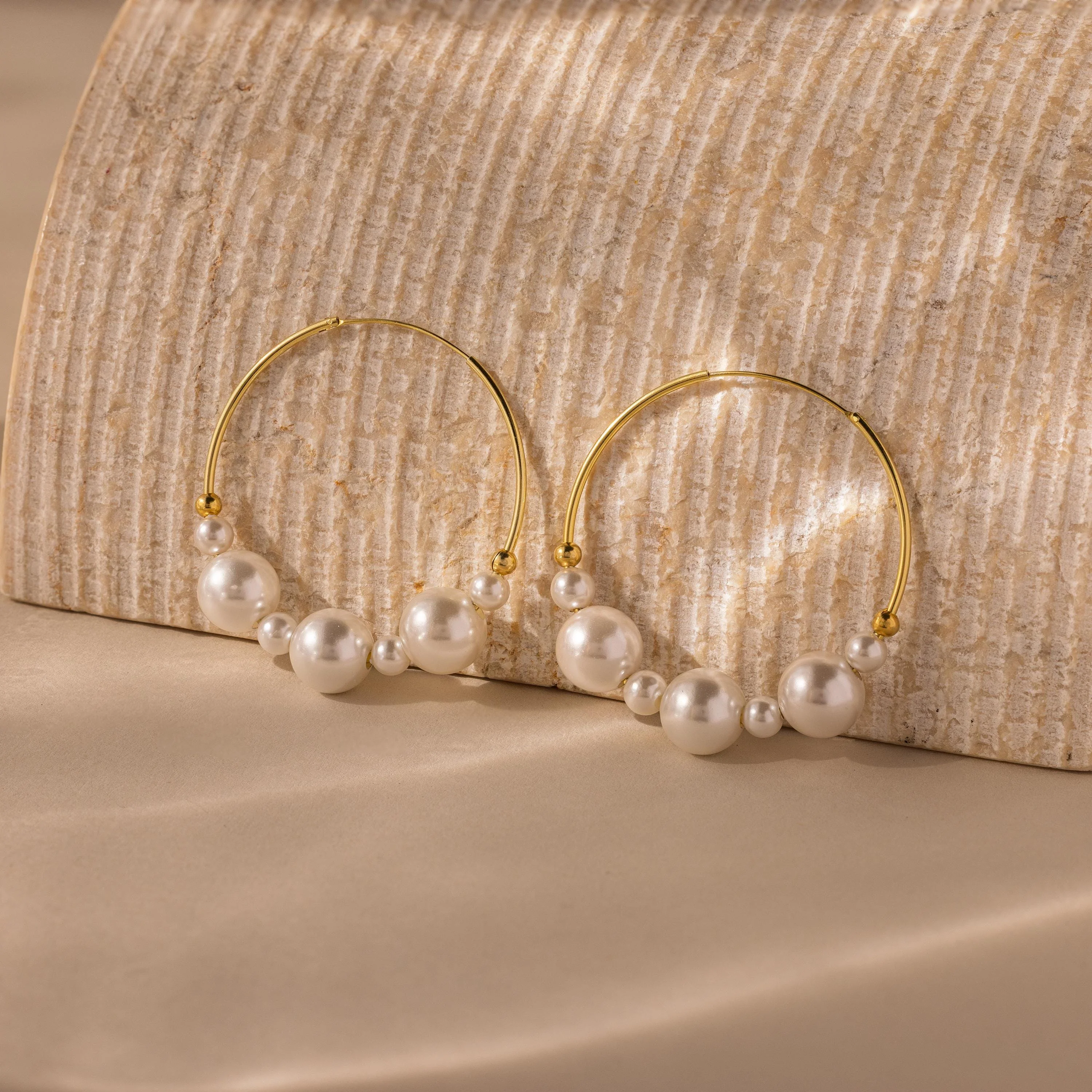 Statement Pearl Hoops in 18K Gold - Image 3