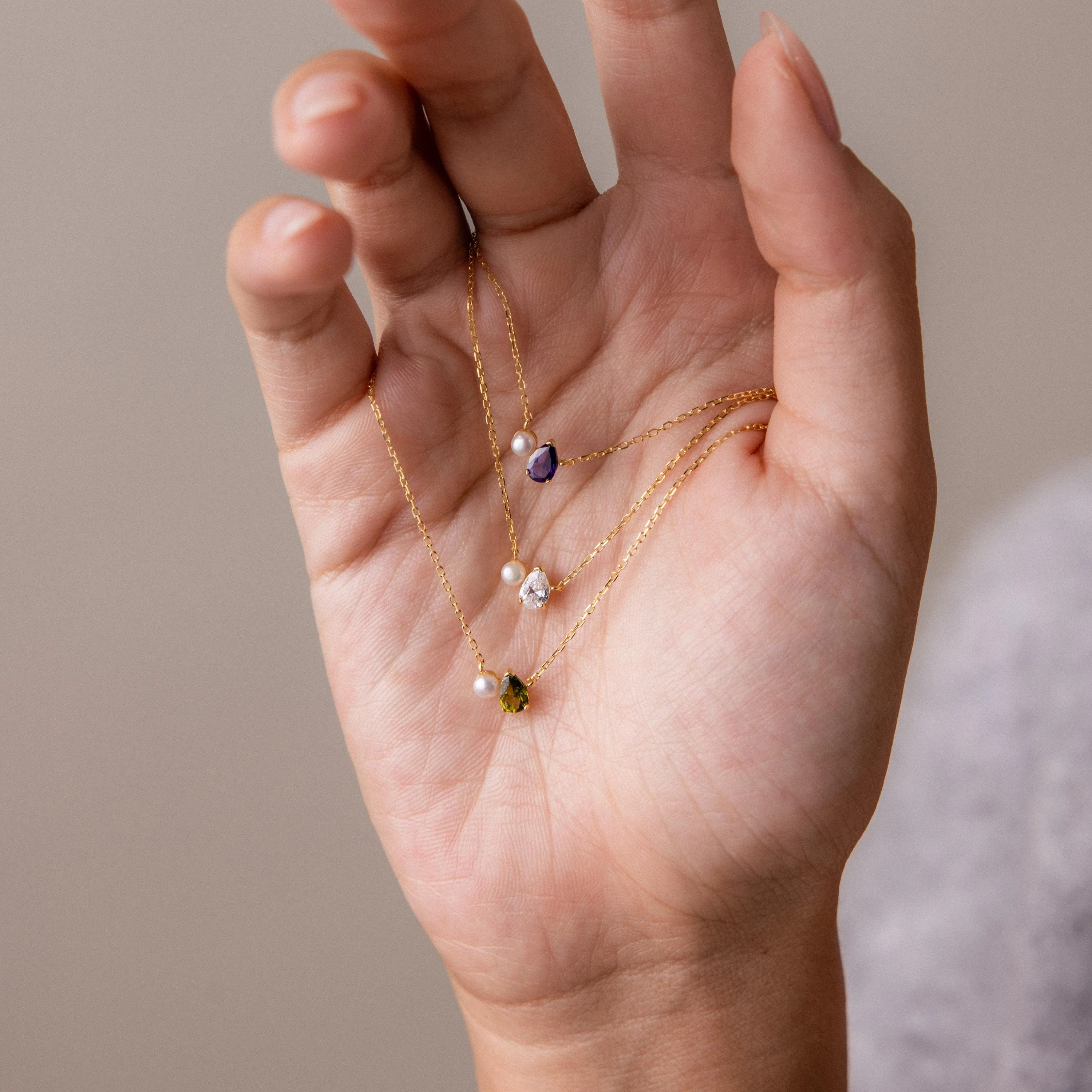 Teardrop Birthstone & Pearl Necklace - Image 5
