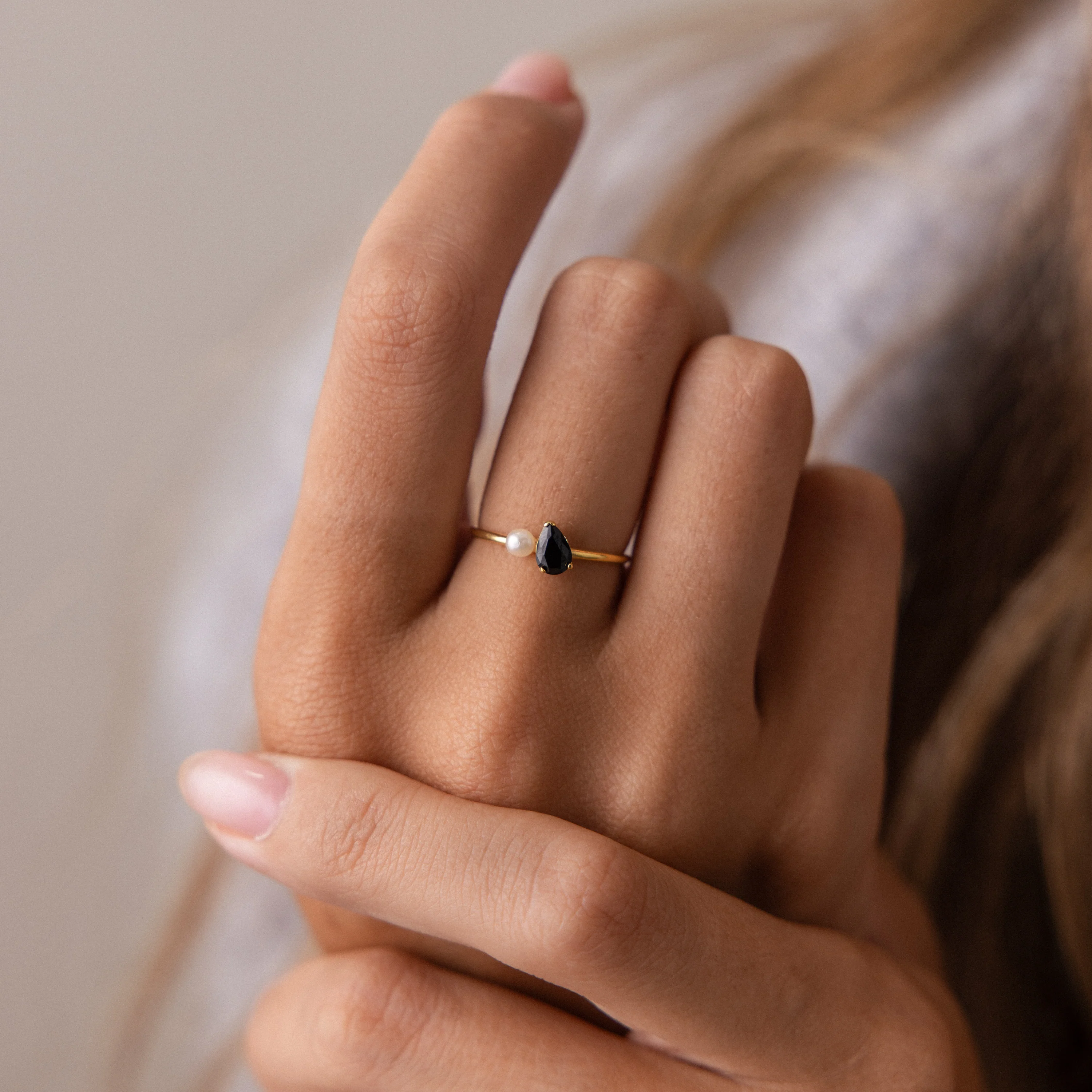 Teardrop Birthstone & Pearl Ring - Image 2