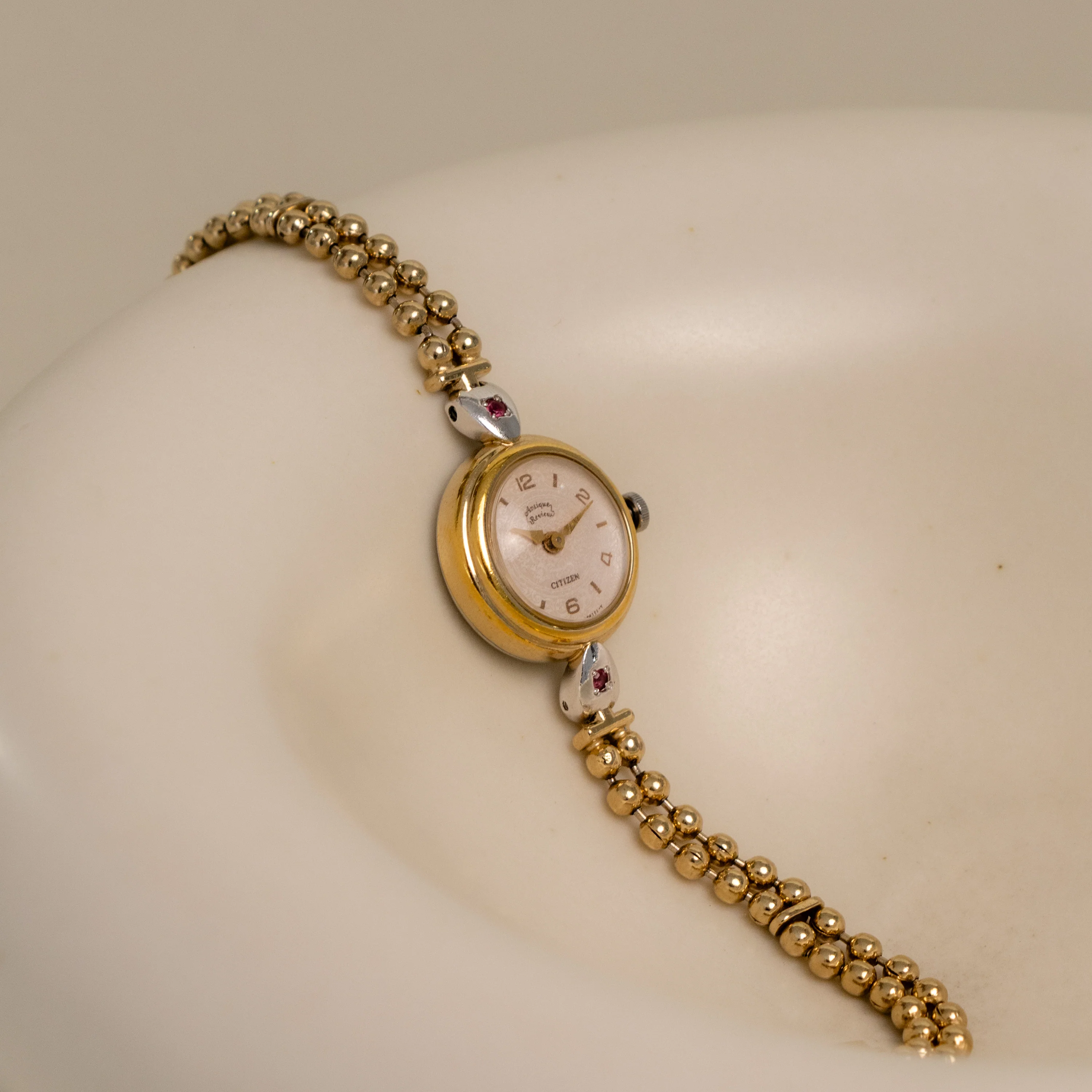 Vintage Citizen Round Ruby Beaded Two Tone Watch - Image 2